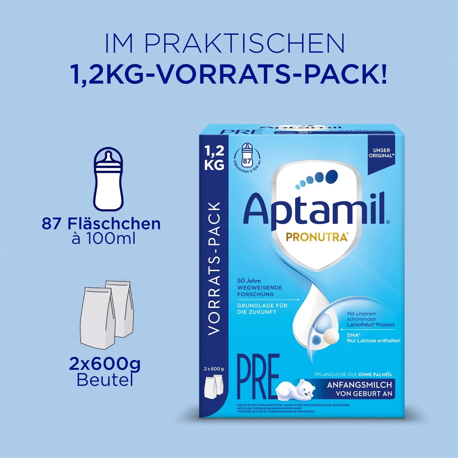 Aptamil Pronutra Anfangsnahrung Pre, von Geburt an, ohne Palmöl, mit schonendem Lactofidus Prozess, Vorratspack 1,2kg - Image 9