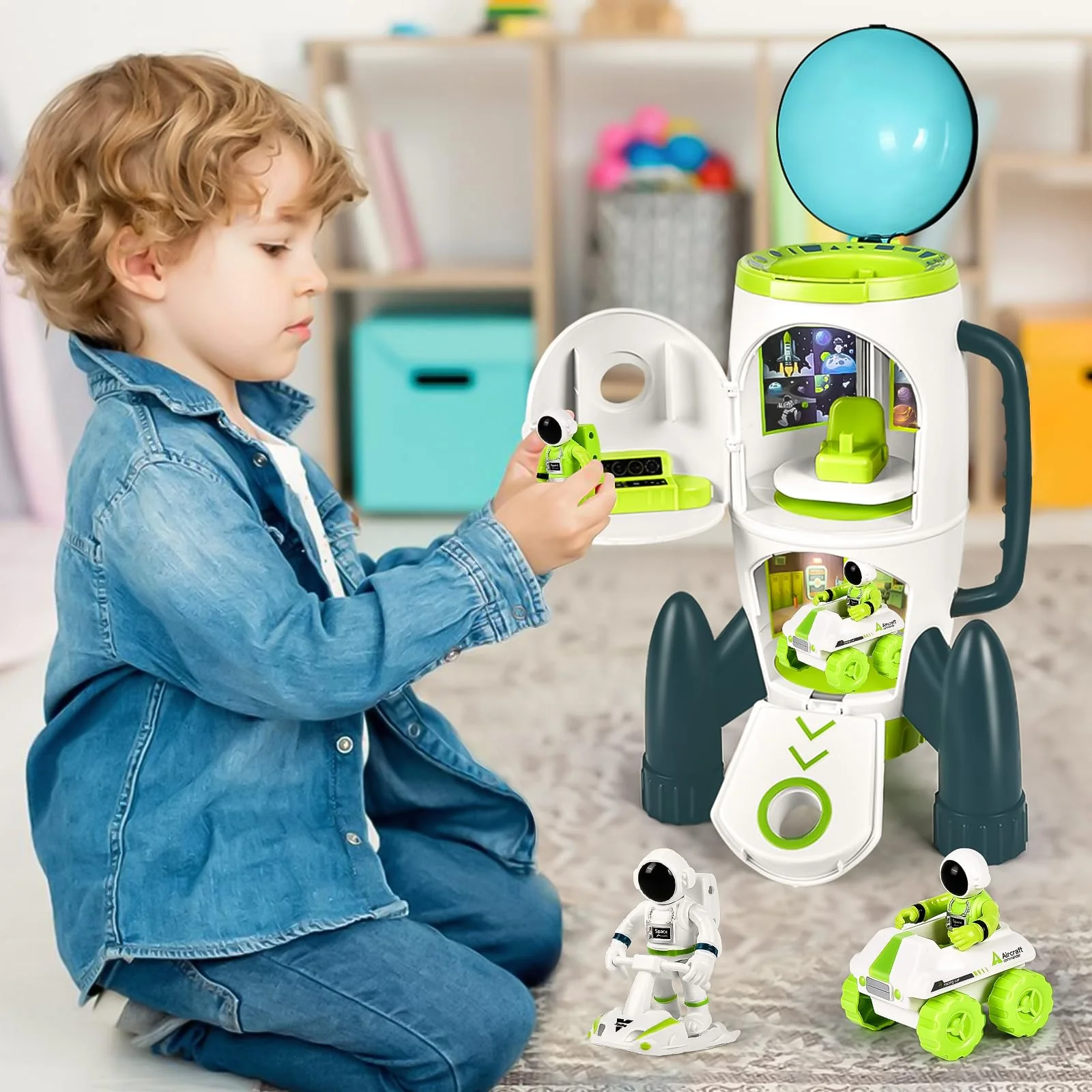 Aragallant Space Rakete Spielzeug für Kinder, Space Shuttle mit Licht-und Soundeffekten, Weltraum Spielzeug-Set mit Astronauten, Space Rover und Satelliten, Geschenk für Jungen Mädchen ab 3 Jahren - Image 6