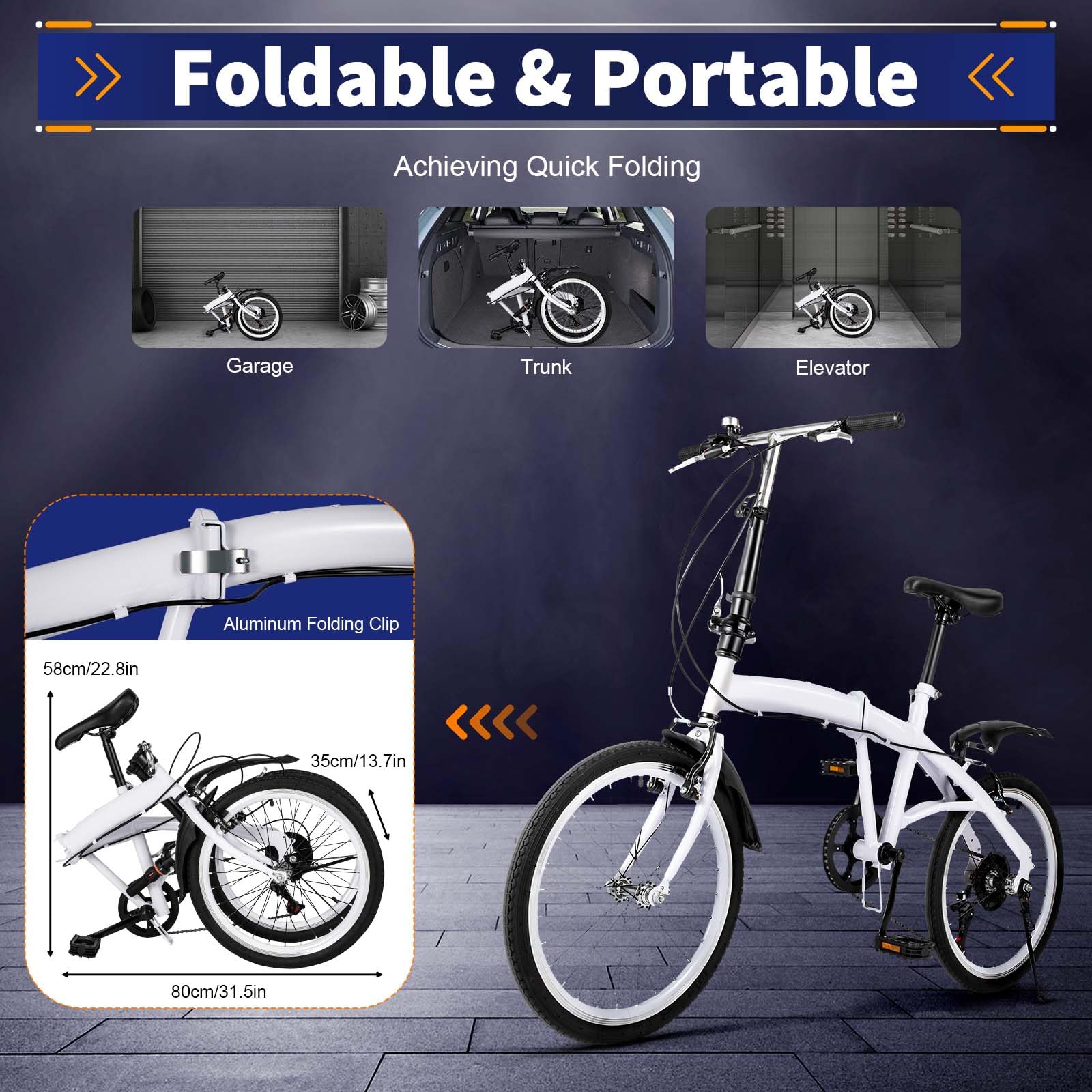 ARBGO 20 Zoll Faltrad, Klapprad, 6 Gang-Schaltung Klappfahrrad, Doppel-V-Bremse Faltrad Klapprad, Karbonstahl Klappbar Fahrräder, Höhenverstellbar, für Sport Outdoor Radfahren Pendeln, Weiß - Image 3