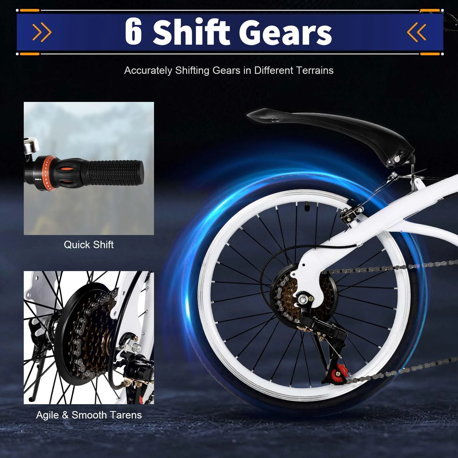 ARBGO 20 Zoll Faltrad, Klapprad, 6 Gang-Schaltung Klappfahrrad, Doppel-V-Bremse Faltrad Klapprad, Karbonstahl Klappbar Fahrräder, Höhenverstellbar, für Sport Outdoor Radfahren Pendeln, Weiß - Image 5