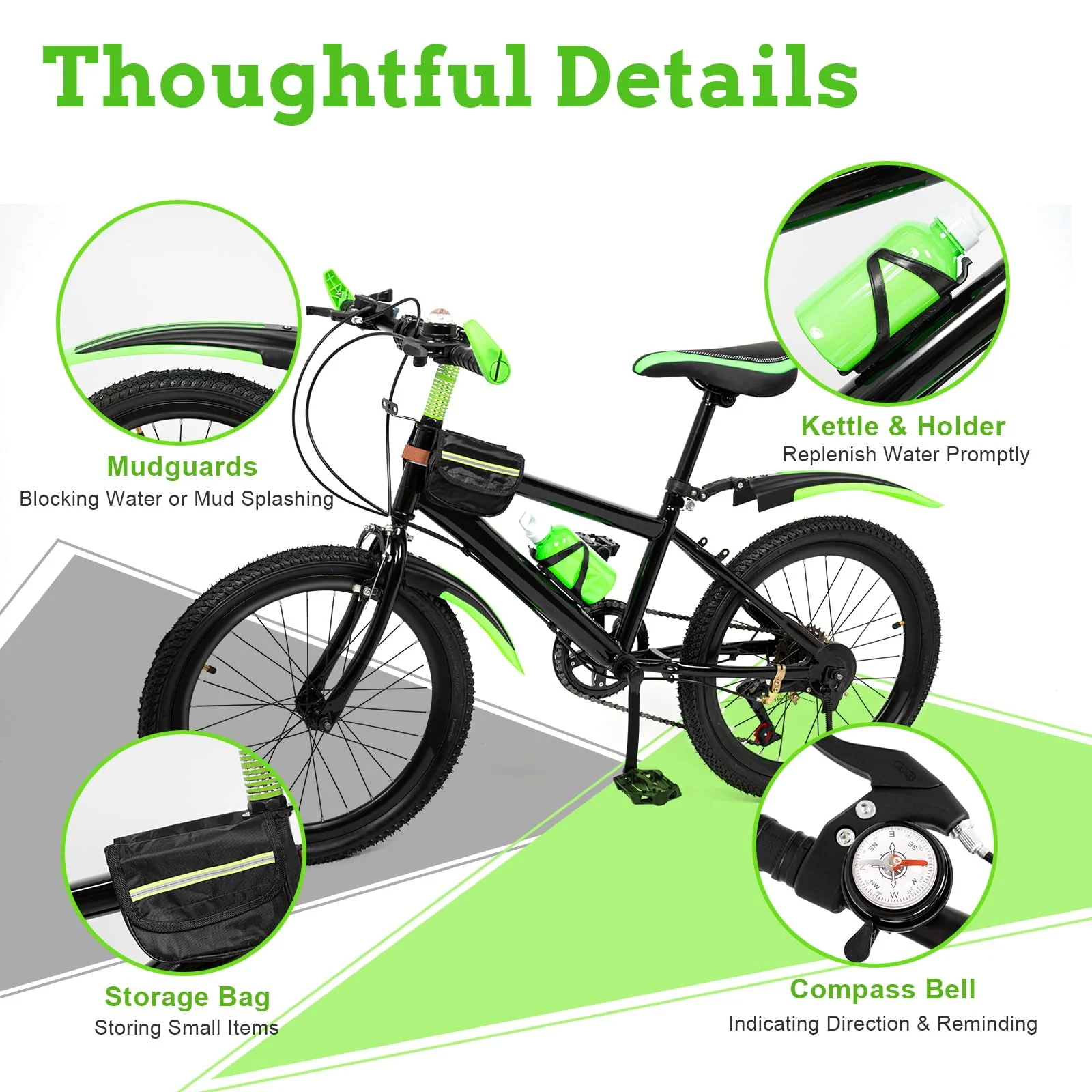 ARBGO 20 Zoll Kinder Mountainbike, MTB Dirt Bike, Fahrrad mit Kinder, Aluminium Fully Mountainbike 7 Gang, Fahrrad für Mädchen Jungen Herren und Damen, Klemmbremse,Vollfederung, Grün - Image 7