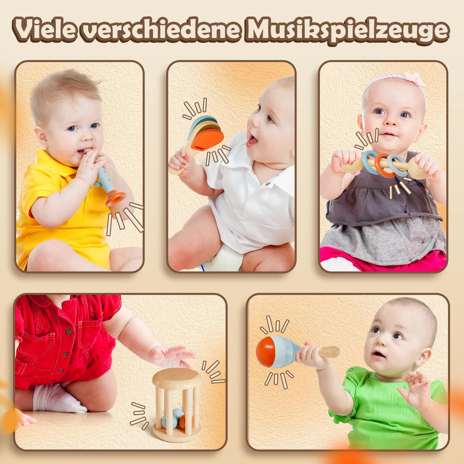 Arbolisse Montessori Baby Spielzeug 3 6 9 Monate, 5pc Holzspielzeug Spielzeug ab 1 Jahr, Montessori Spielzeug ab 6 Monate bis 1 Jahr, Baby Musikspielzeug Sensorisches Training lernspielzeug ab 1 Jahr - Image 4