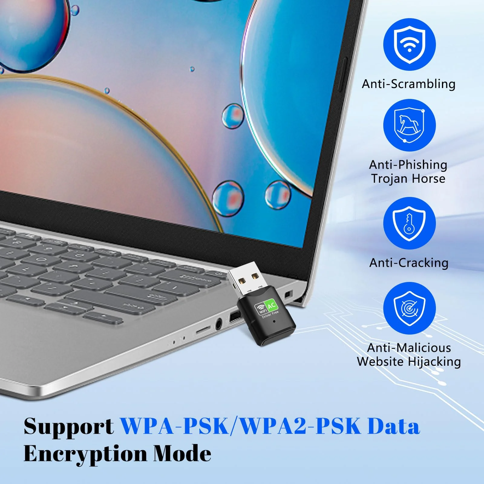 ARCELI WLAN Stick, USB WLAN Stick, Dual Band 650M WiFi Adapter (5.8GHz/2.4GHz) Wireless WLAN Adapter, WPA/WPA2-Verschlüsselung, für Windows Vista/XP/Win7/8/10/11 Plug & Play - Image 5