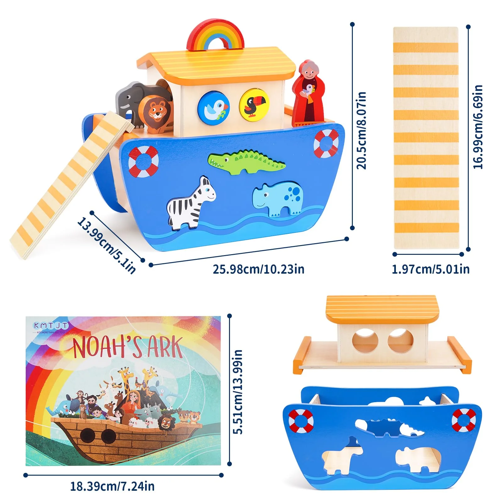 Arche Noah Holz | Holzspielzeug ab 1 2 3 Jahr Kinder | Taufgeschenke für Jungen Mädchen | Montessori Spielzeug Tier Sortier Stapel | Bibel Geschichte Buch Taufe - Image 4