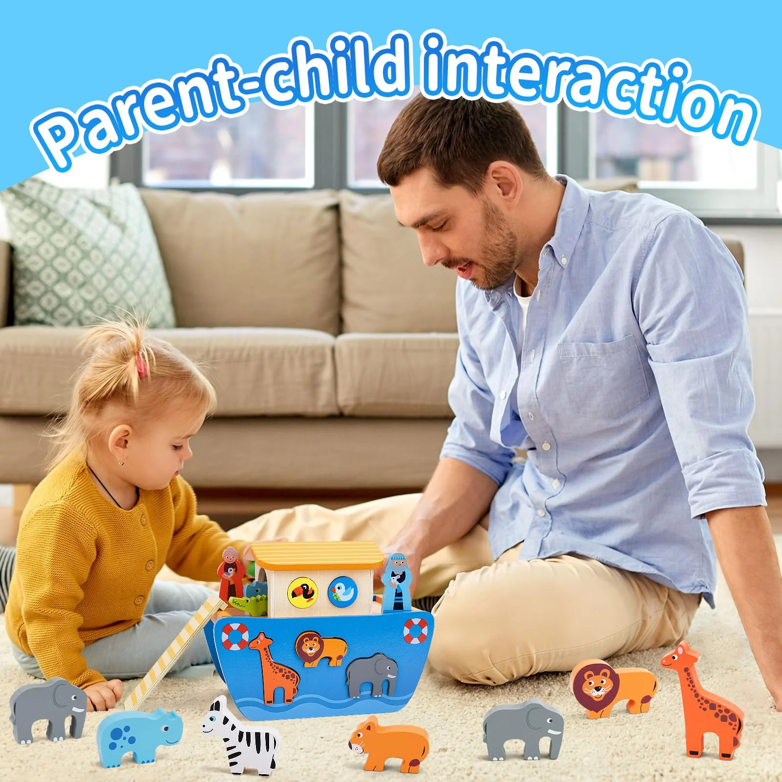 Arche Noah Holz | Holzspielzeug ab 1 2 3 Jahr Kinder | Taufgeschenke für Jungen Mädchen | Montessori Spielzeug Tier Sortier Stapel | Bibel Geschichte Buch Taufe - Image 5