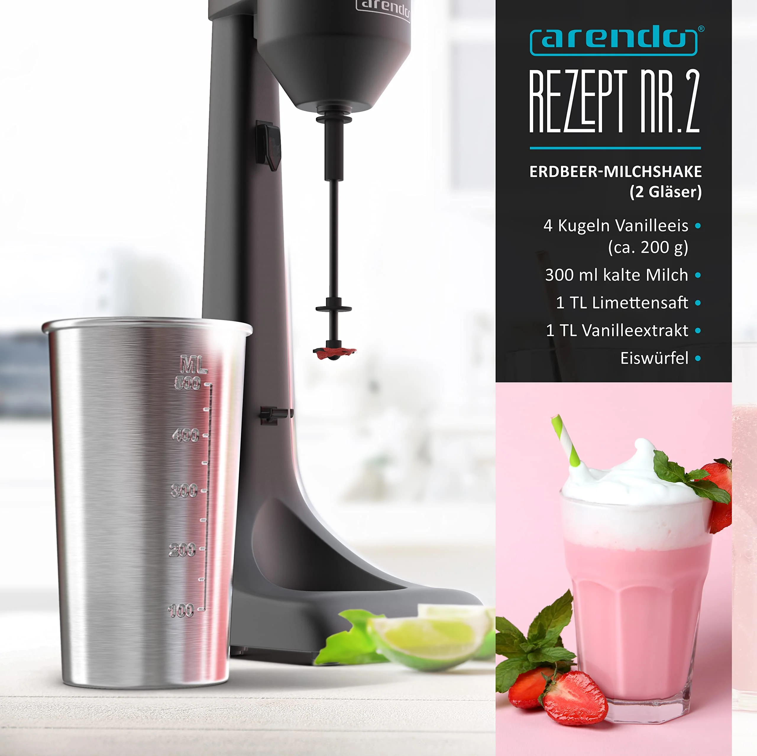 Arendo - Drink Mixer - Eiweiß Shaker - Getränkemixer - elektrischer Standmixer - 500 ml Becher - 22.000 U min - 2 Geschwindigkeitsstufen - Fitness Protein Drinks Smoothies Milchshakes Cocktails - Image 2