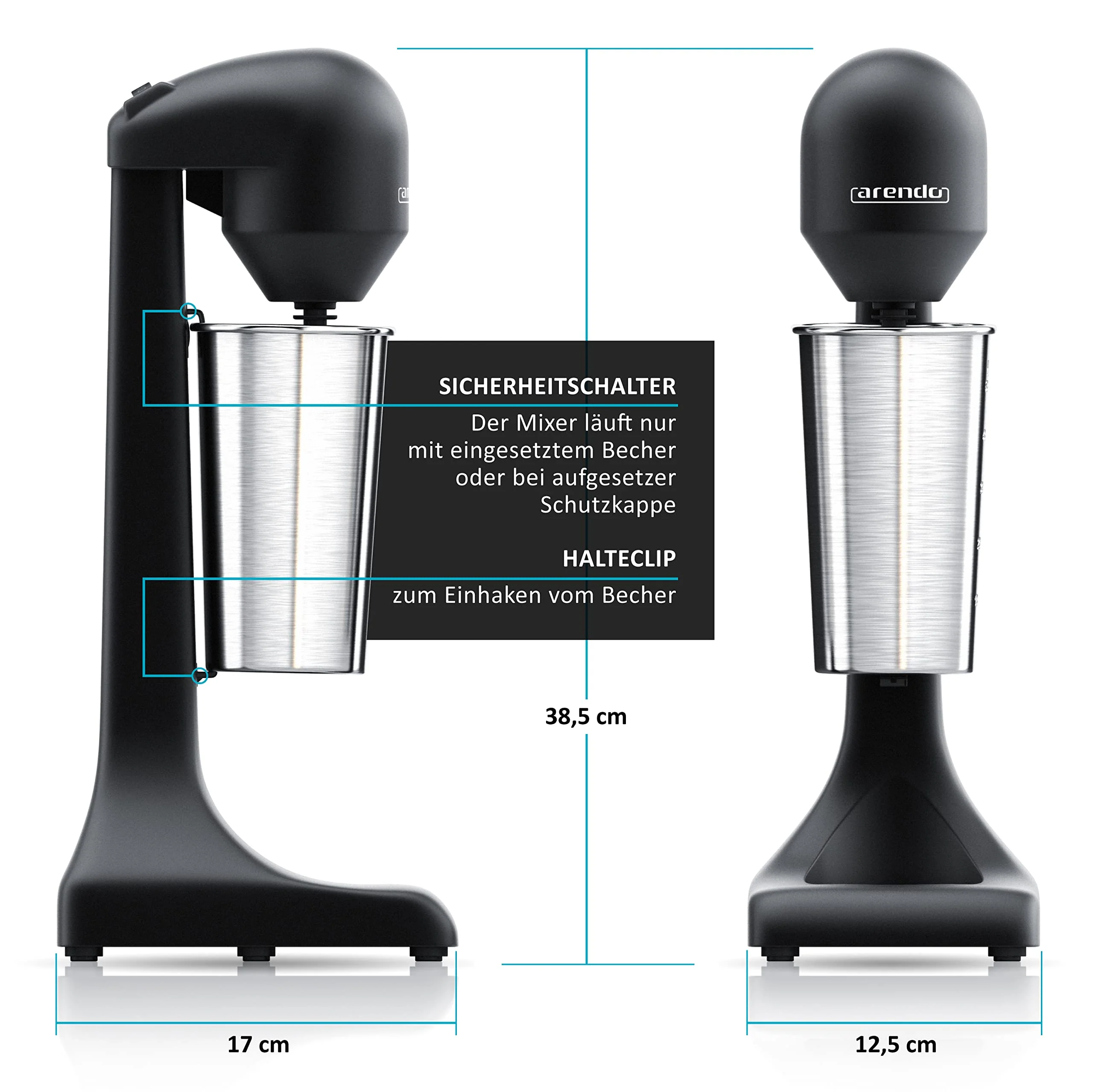 Arendo - Drink Mixer - Eiweiß Shaker - Getränkemixer - elektrischer Standmixer - 500 ml Becher - 22.000 U min - 2 Geschwindigkeitsstufen - Fitness Protein Drinks Smoothies Milchshakes Cocktails - Image 4