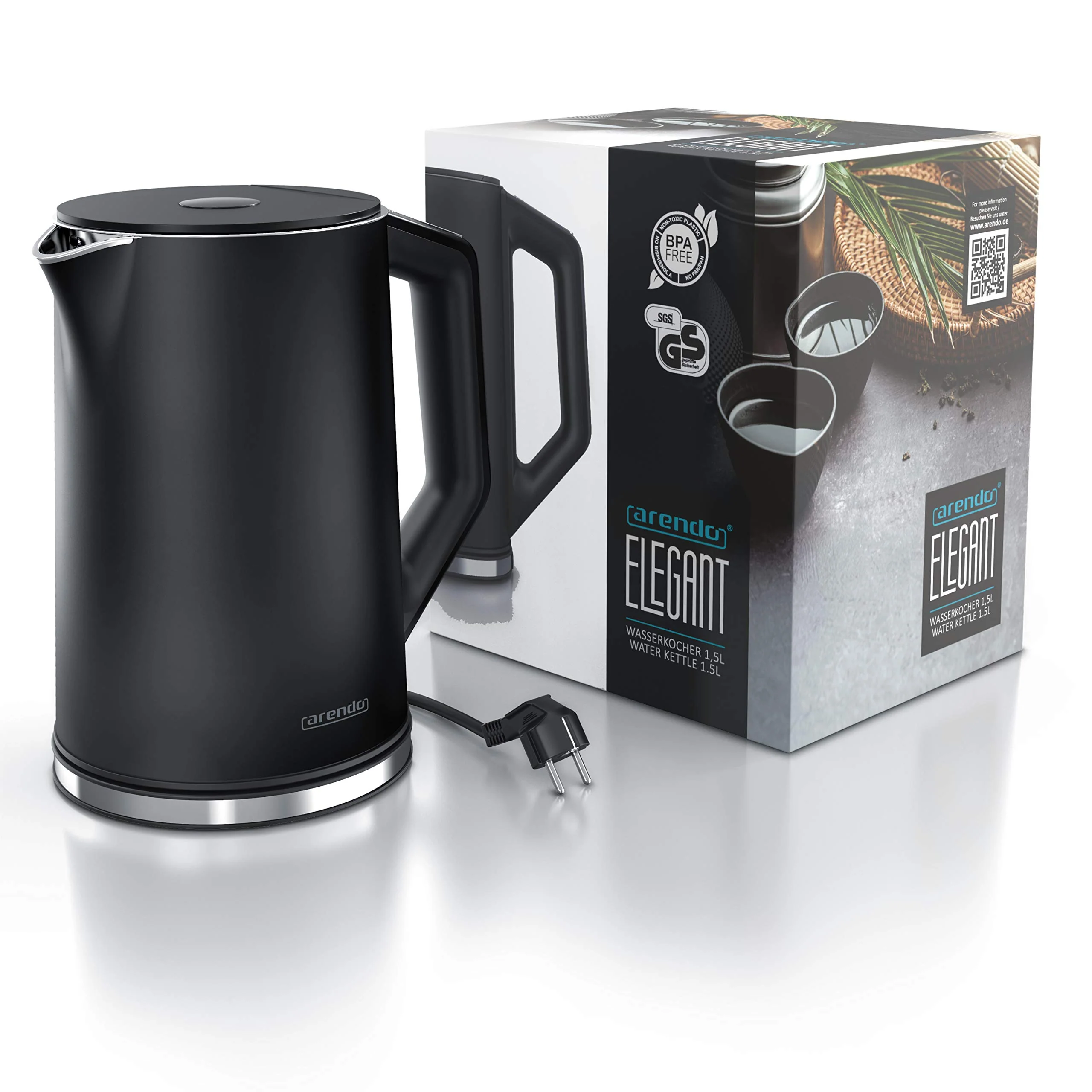 Arendo - Edelstahl Wasserkocher mit Temperatureinstellung 40-100 Grad in 5er Schritten - Doppelwand Design - Modell ELEGANT - 1,5 Liter - 2200 W - Teekocher mit Temperaturanzeige - GS - Bronzo