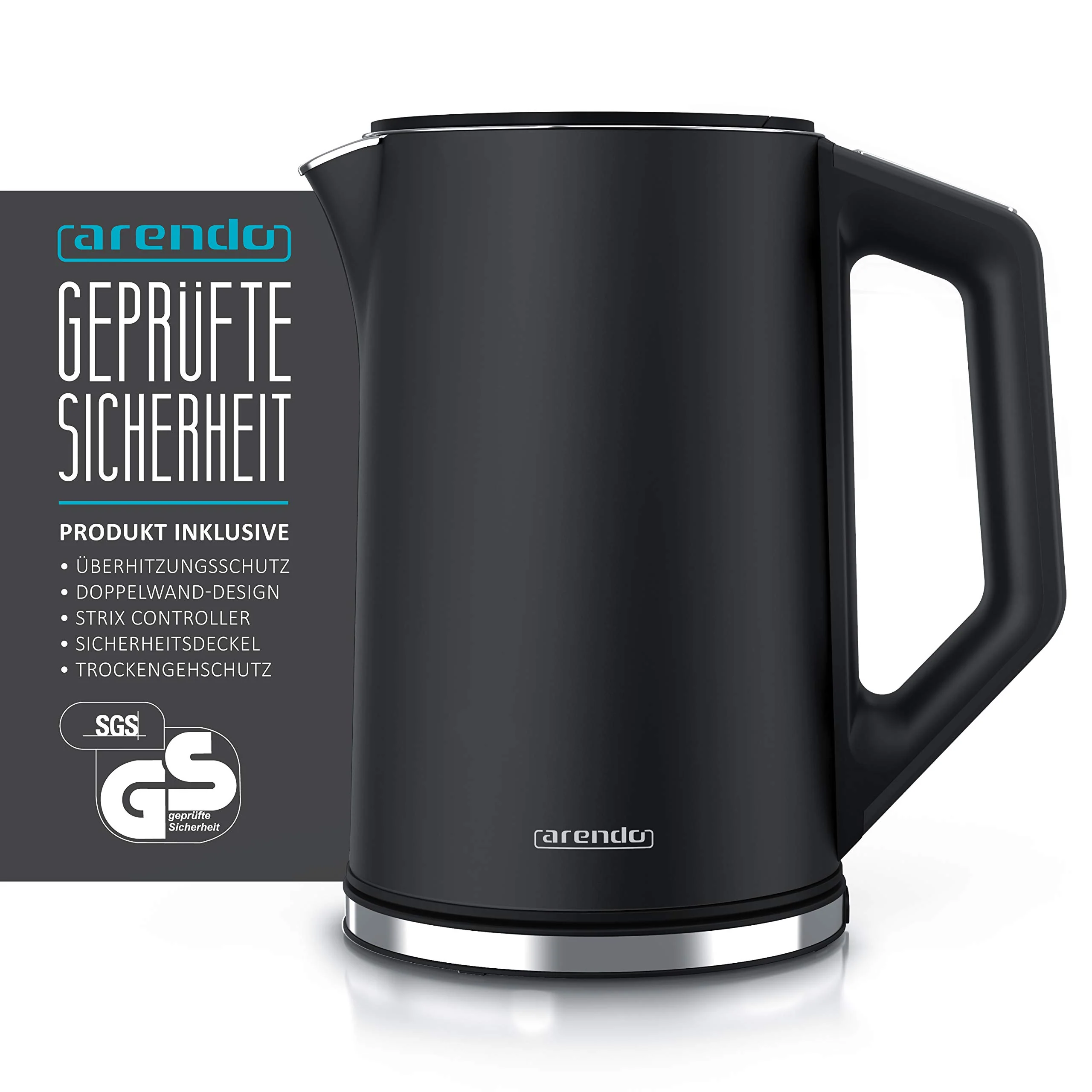 Arendo - Edelstahl Wasserkocher mit Temperatureinstellung 40-100 Grad in 5er Schritten - Doppelwand Design - Modell ELEGANT - 1,5 Liter - 2200 W - Teekocher mit Temperaturanzeige - GS - Weiß - Image 5