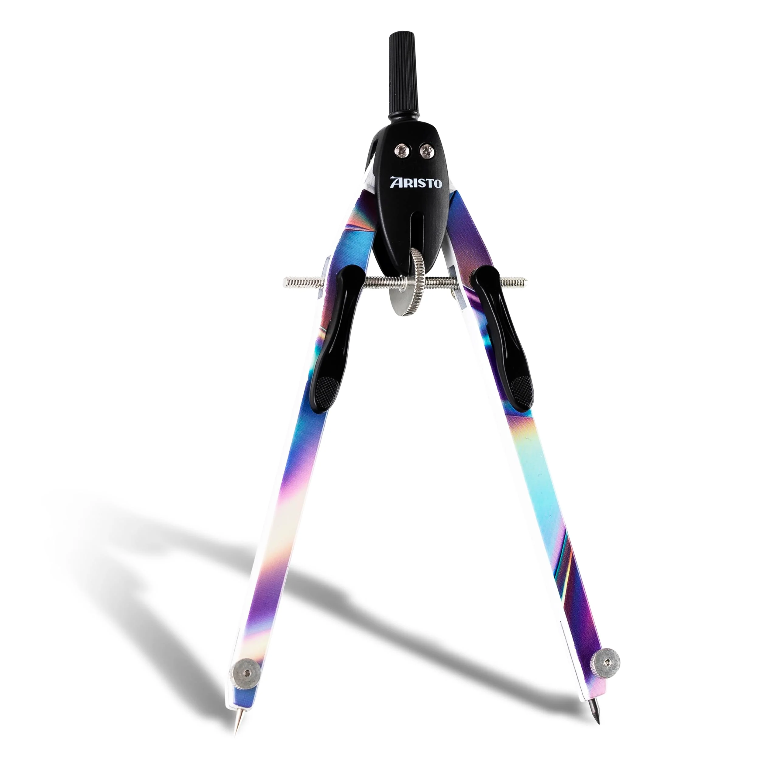 Aristo AR552814-24 BTS Schnellverstellzirkel mit unverstellbaren Zirkelschenkeln (Kreise bis 340mm Durchmesser, Zinkdruckguss, 2 Ersatzminen und Ersatznadel) bright iris