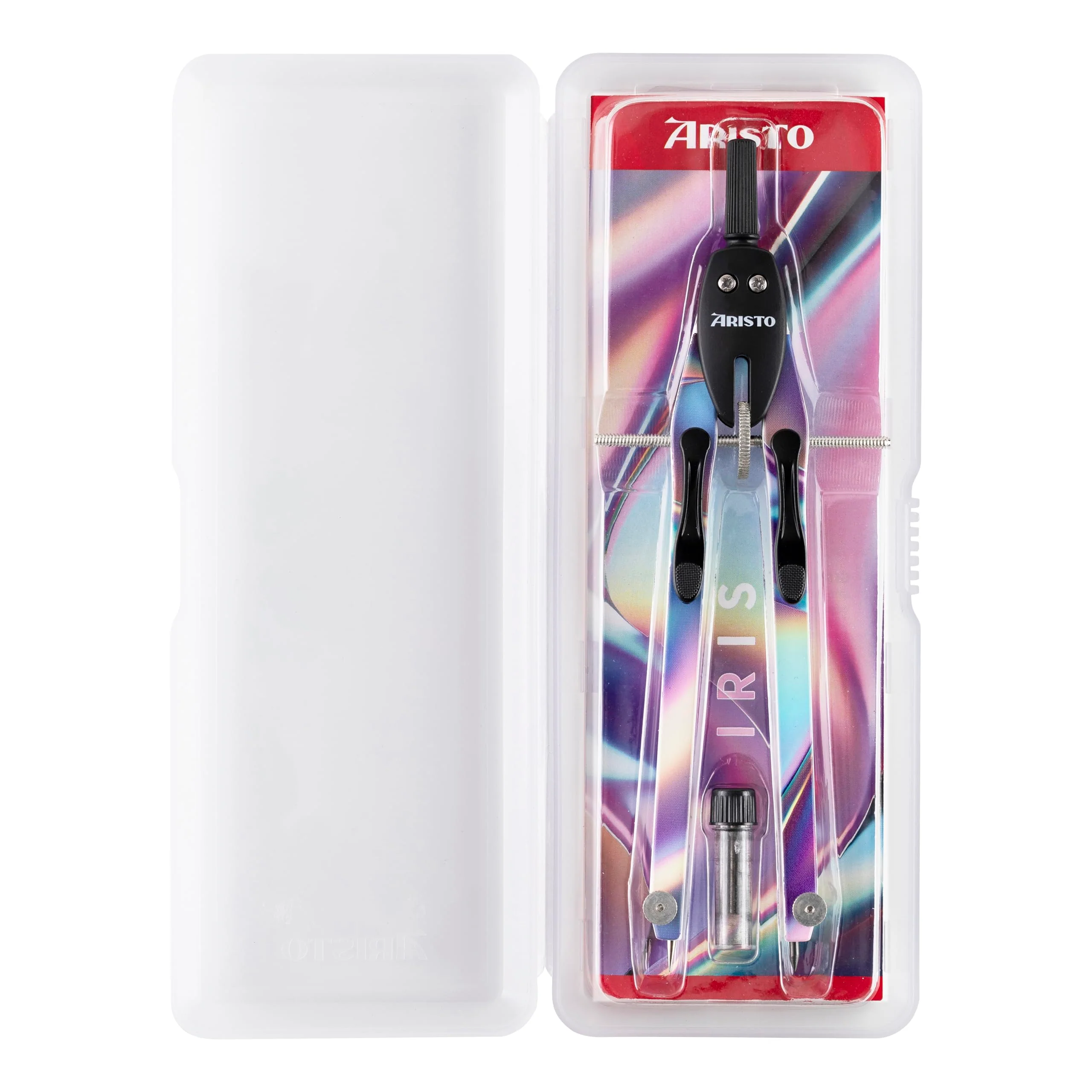 Aristo AR552814-24 BTS Schnellverstellzirkel mit unverstellbaren Zirkelschenkeln (Kreise bis 340mm Durchmesser, Zinkdruckguss, 2 Ersatzminen und Ersatznadel) bright iris - Image 4