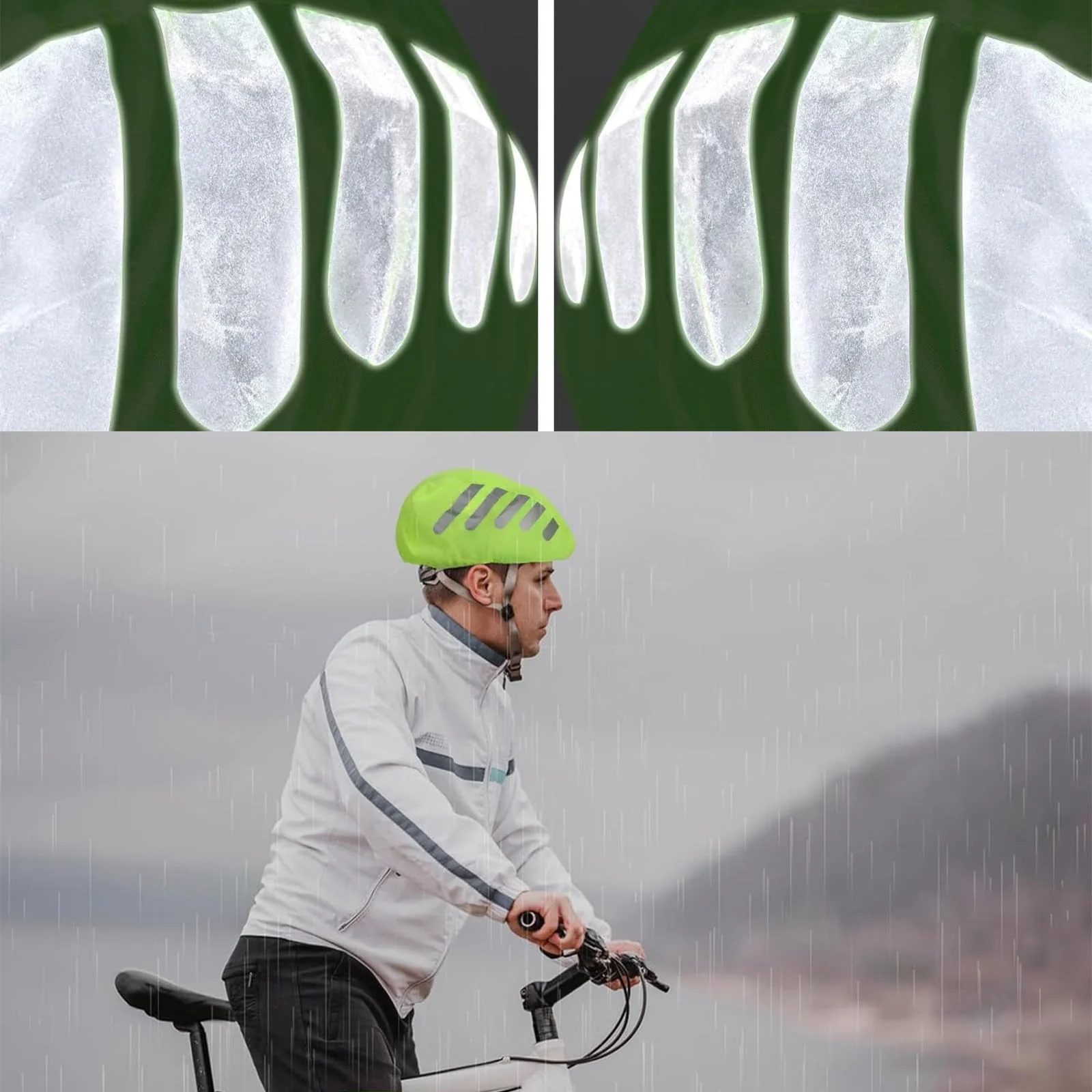 ARROMI 2 Stück Fahrradhelm Regenschutz, Rucksack Regenschutz, atmungsaktiver und wasserfester Helmüberzug, für Wandern, Camping, Radfahren, Step by Step Regenschutz(Fluoreszierendes Grün) - Image 6