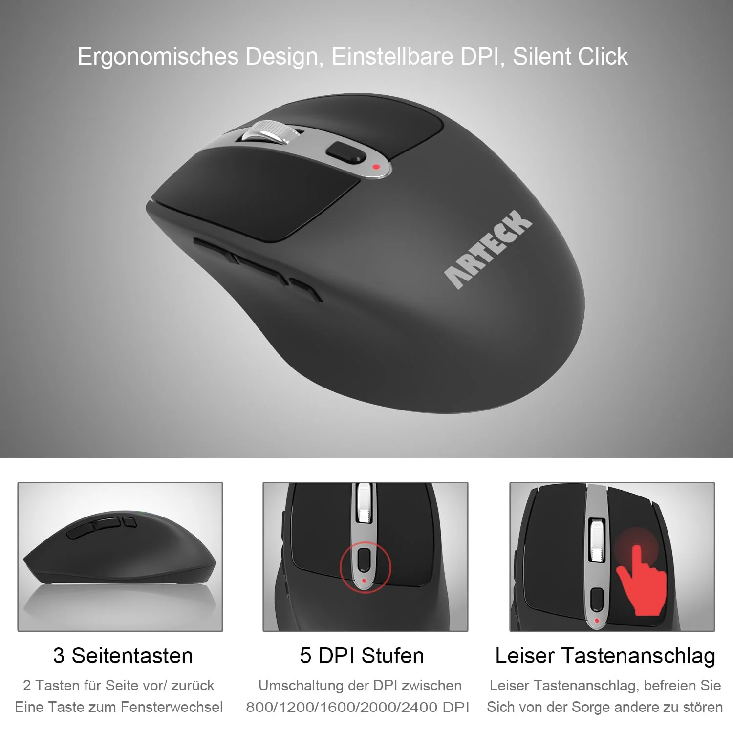 Arteck 2.4G Kabellose Tastatur und Maus kombination Ultra dünne Full Size Tastatur Tastatur und ergonomische Maus für Desktop-PC und Laptop mit Windows 11/10/8/7 Eingebauter Akku mit USB-C Ladestecker - Image 2