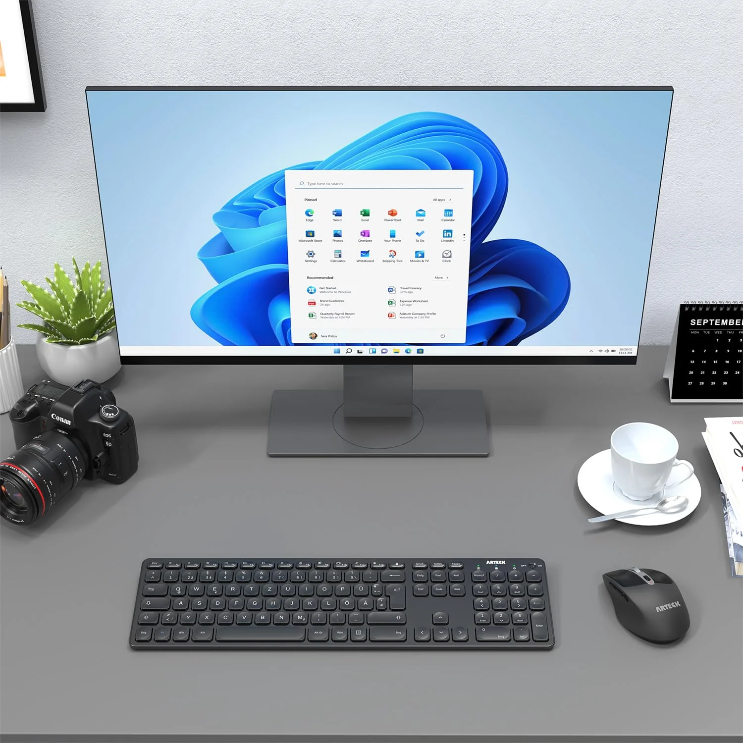 Arteck 2.4G Kabellose Tastatur und Maus kombination Ultra dünne Full Size Tastatur Tastatur und ergonomische Maus für Desktop-PC und Laptop mit Windows 11/10/8/7 Eingebauter Akku mit USB-C Ladestecker - Image 4
