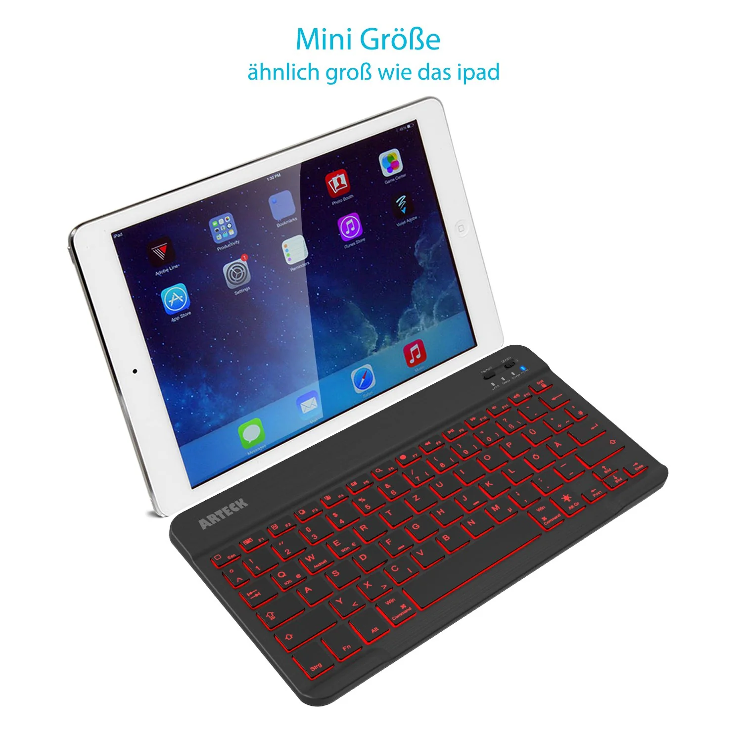 Arteck Bluethooth QWERTZ Deutsche Wireless Tastatur mit 7 Farben Ultraleicht und dünn Tragbare Kabellose, für iPad Pro, Air, Mini, Android, MacOS, Windows, Tablets, PC, Smartphone - Image 3