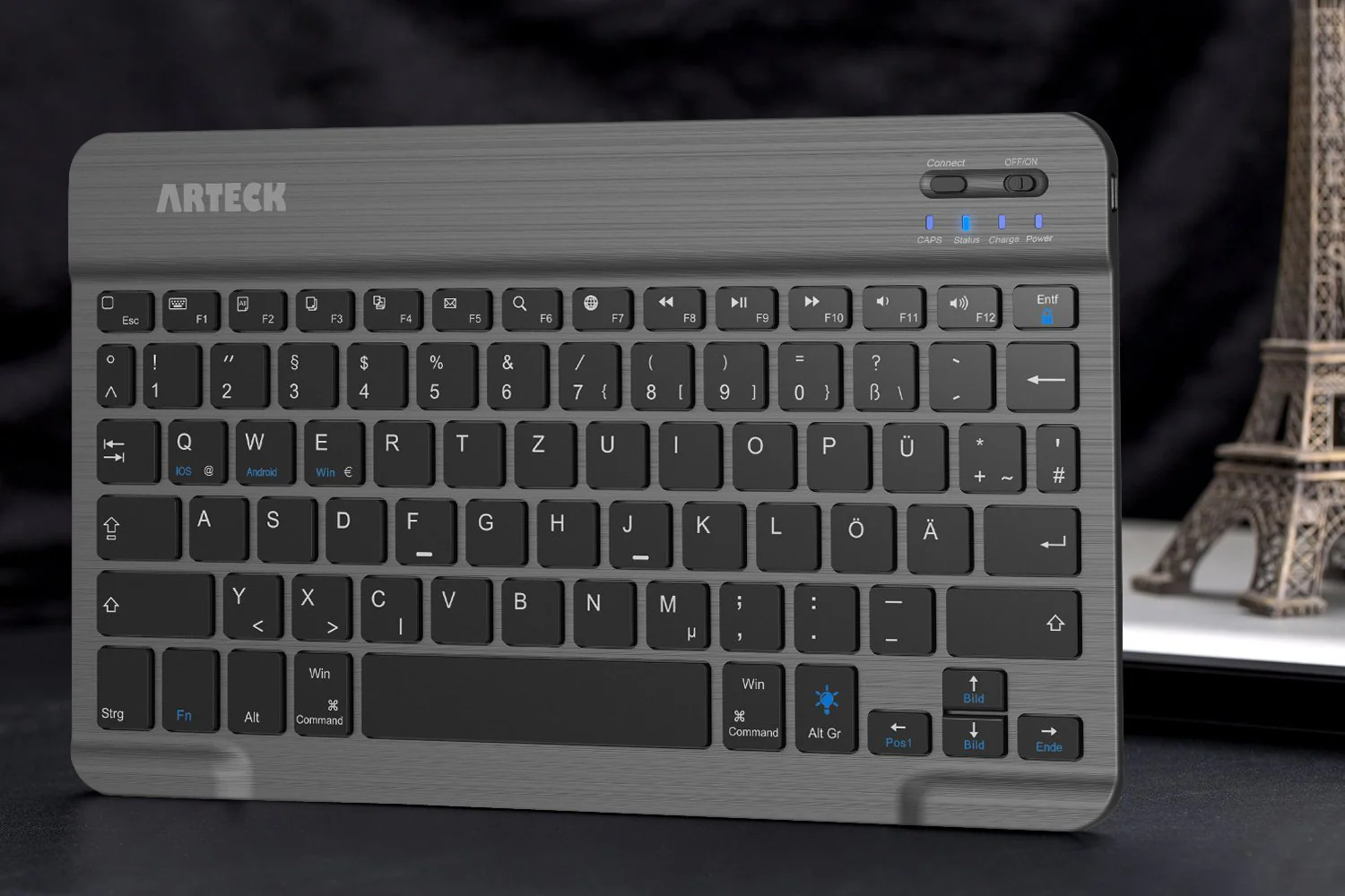 Arteck Bluethooth QWERTZ Deutsche Wireless Tastatur mit 7 Farben Ultraleicht und dünn Tragbare Kabellose, für iPad Pro, Air, Mini, Android, MacOS, Windows, Tablets, PC, Smartphone - Image 7