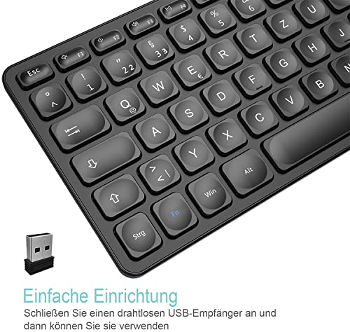 Arteck Kabellose Tastatur, Deutsches QWERTZ Layout wiederaufladbare USB Anschluss 2,4 GHz Kabellos Tastatur mit Multimedia-Tasten, Kompatibel mit PC, Computer, Notebook, Laptop, Windows 11, 10, 8 - Image 3