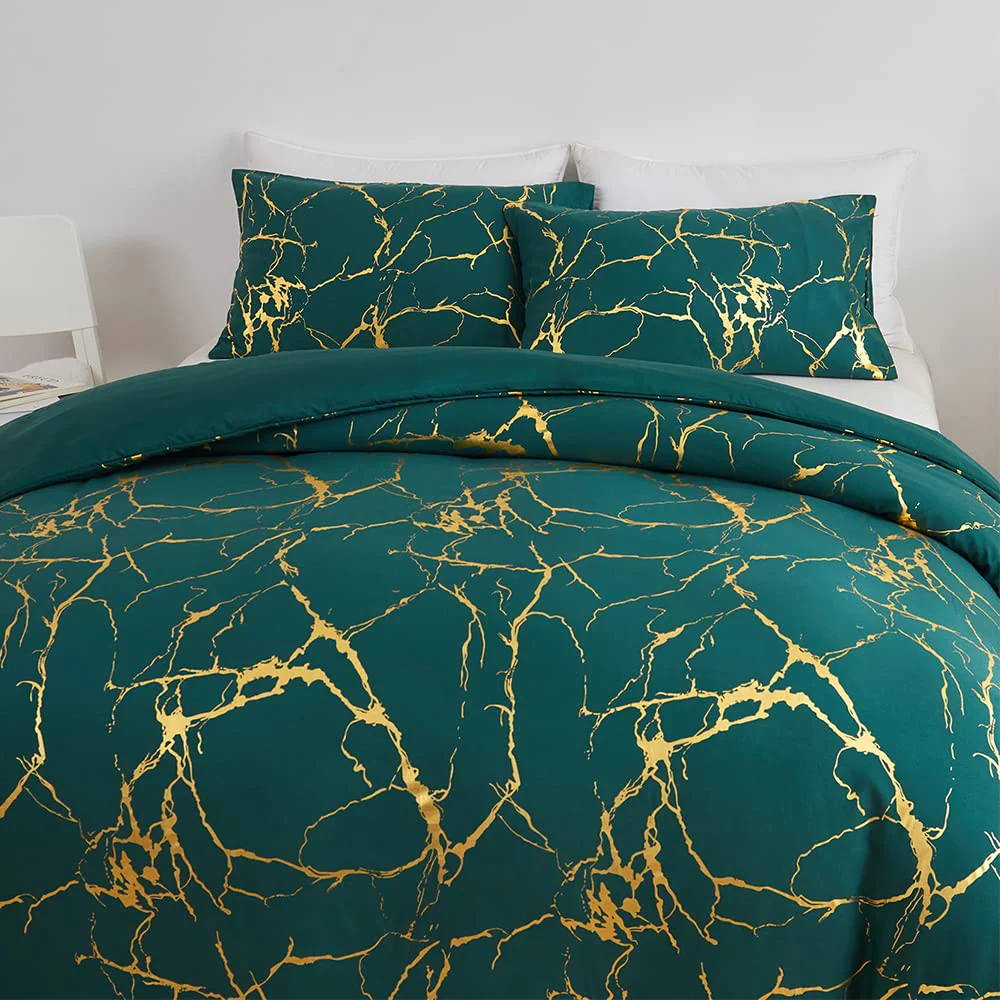 ARYURBU Bettwäsche 200x220 cm Set 3teilig 1x Bettbezug 200x220cm und 2X Kissenbezüge 80x80cm Mikrofaser Retro Dunkelgrün Gold Marmor Glitzermuster für Damen Herren Doppelbett Romantisch - Image 5