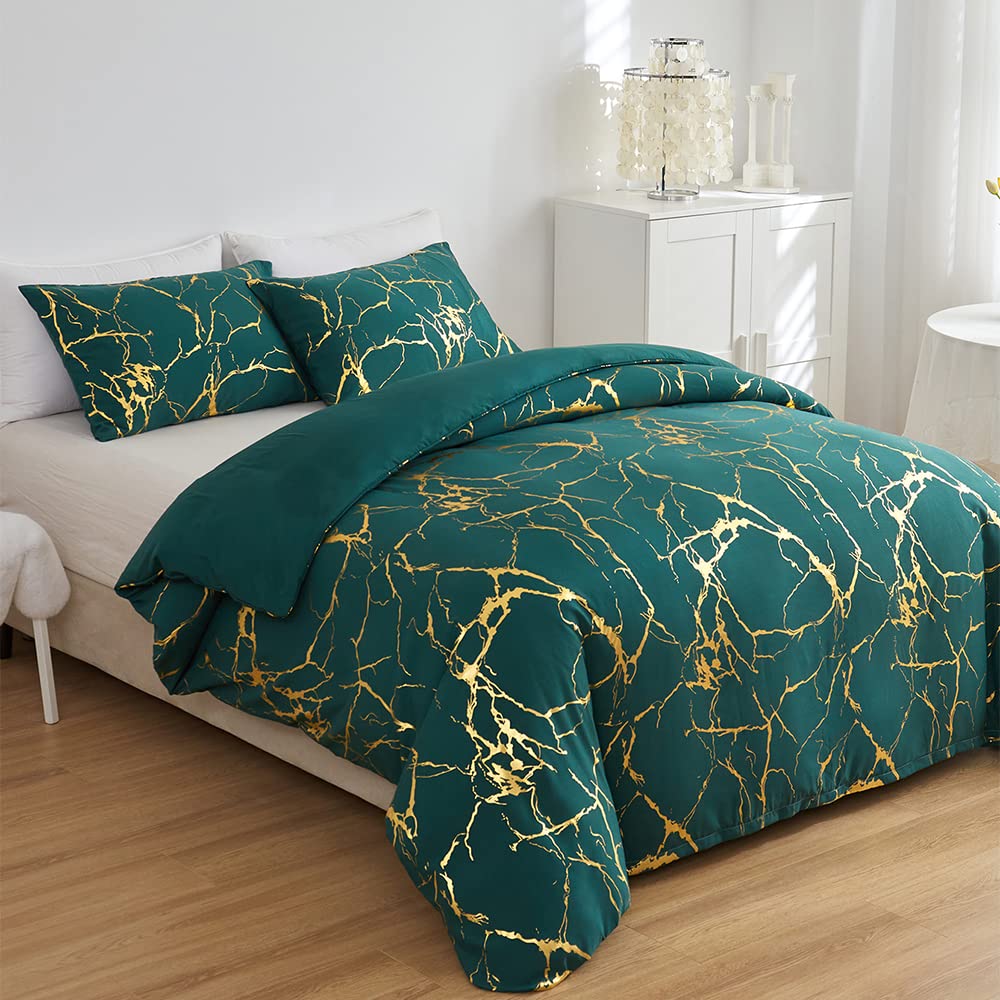 ARYURBU Bettwäsche 200x220 cm Set 3teilig 1x Bettbezug 200x220cm und 2X Kissenbezüge 80x80cm Mikrofaser Retro Dunkelgrün Gold Marmor Glitzermuster für Damen Herren Doppelbett Romantisch - Image 6