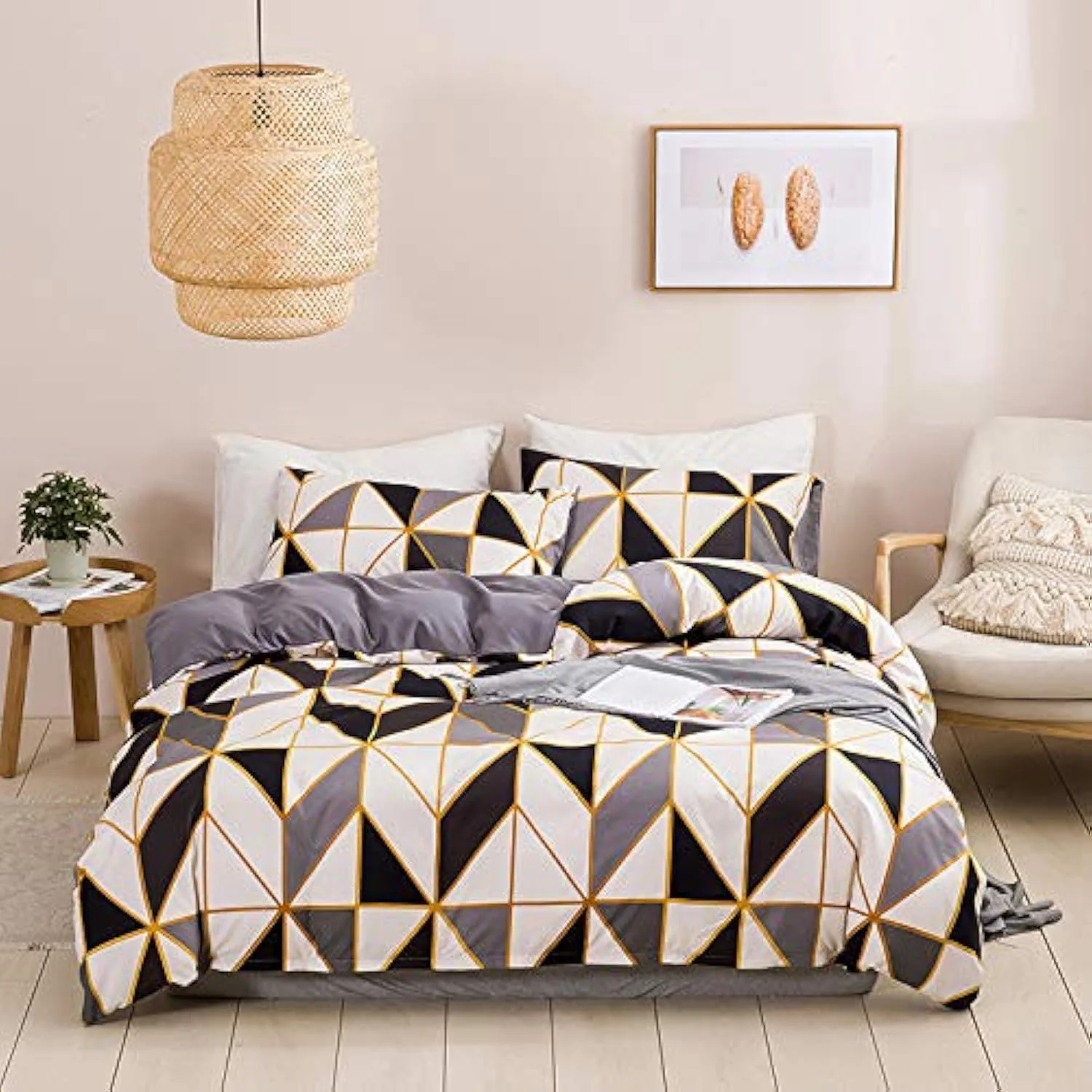 ARYURBU Geometrisch Bettwäsche 135x200 cm & Kissenbezug 80x80 cm - aus Atmungsaktiv Mikrofaser, Leicht und Weich Bettbezug Set 2teilig - Dreieck Schwarz Weiß - Image 8