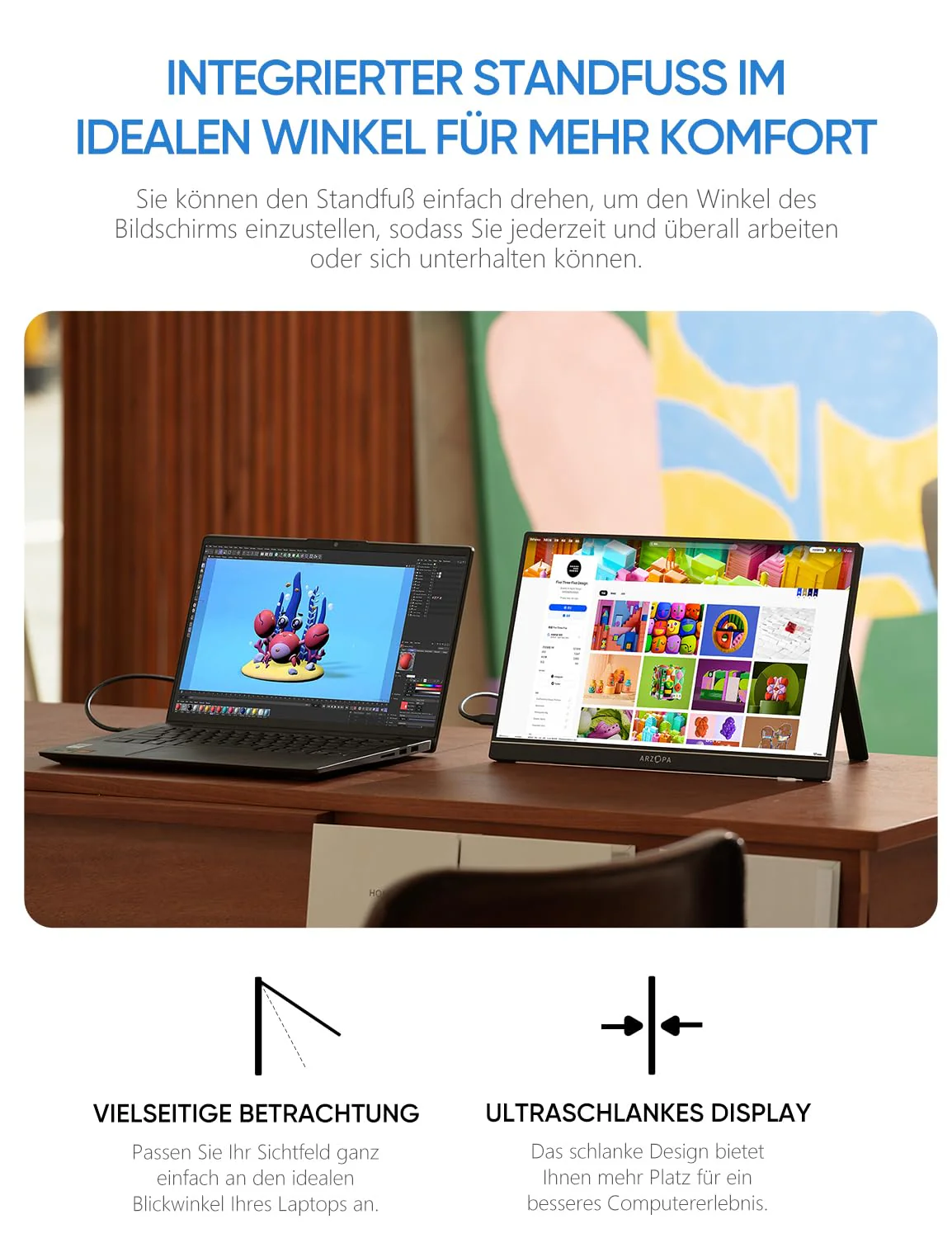 ARZOPA 16.0" 2.5k Portable Monitor, 2560x1600 HDR Display, 500nits 8bit QHD, USB-C HDMI Tragbarer Monitor für Laptop, 16:10 IPS, Unipolar Support für Mac PC PS4/5 Xbox Switch - Image 5