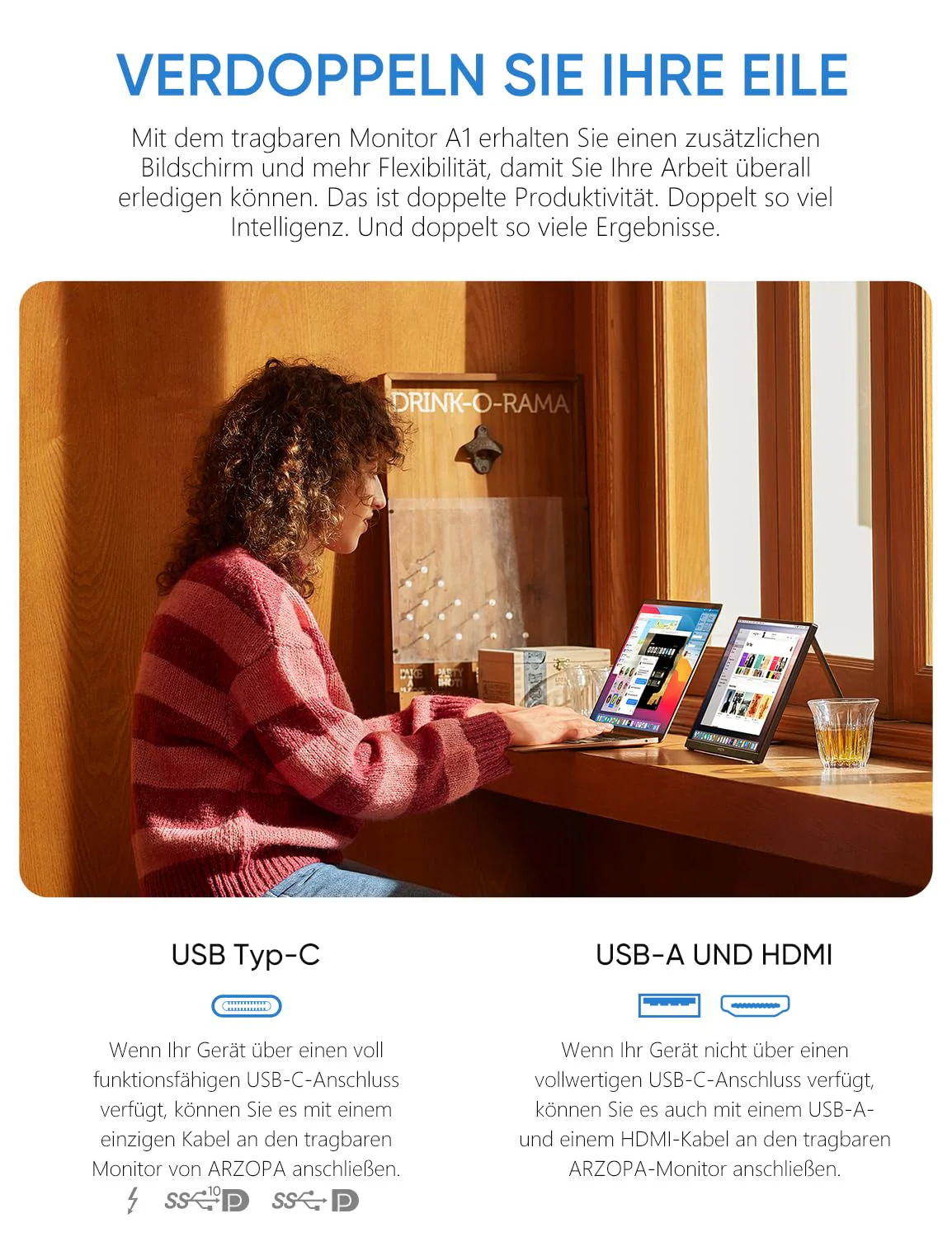 ARZOPA 16.0" 2.5k Portable Monitor, 2560x1600 HDR Display, 500nits 8bit QHD, USB-C HDMI Tragbarer Monitor für Laptop, 16:10 IPS, Unipolar Support für Mac PC PS4/5 Xbox Switch - Image 6