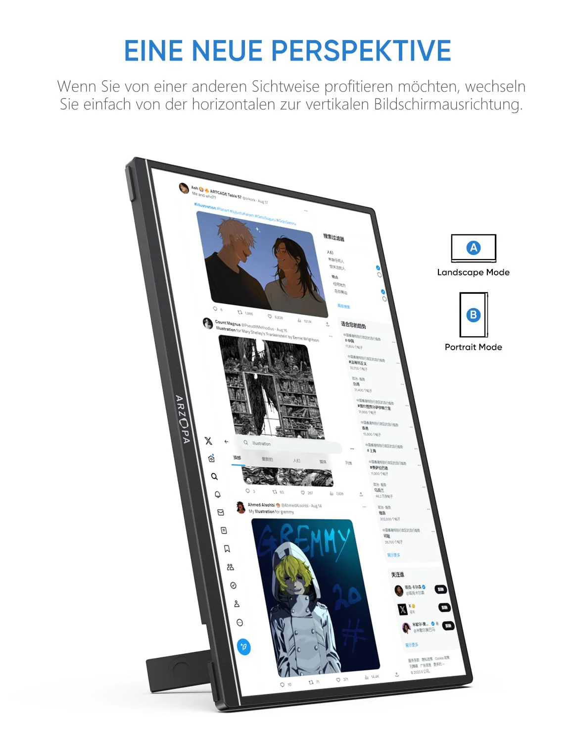 ARZOPA 16.1'' 144Hz Tragbarer Monitor mit Einem Standfuß, 100% sRGB 1920×1080P FHD HDR 144HZ Gaming Monitor, Ultra-dünn - Augenschutz-Externer Zweiter Bildschirm für Laptop/PC/Mac/PS3/4/5/Xbox - Z1FC - Image 2