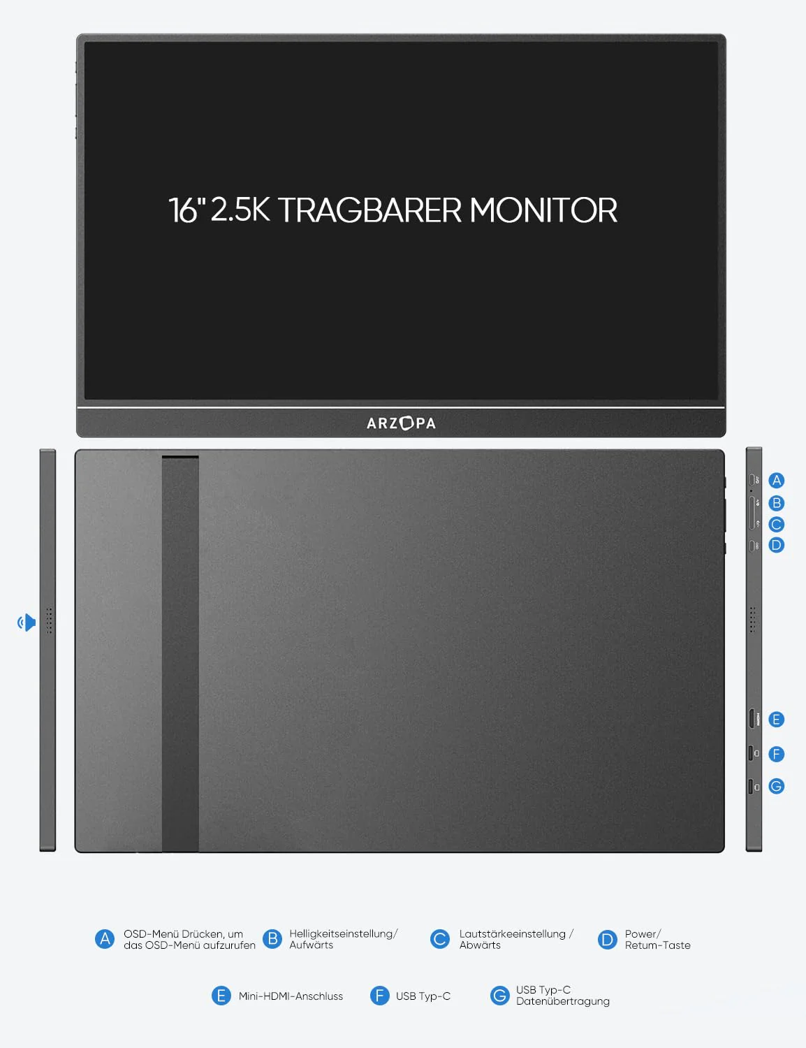 ARZOPA 16.1'' 144Hz Tragbarer Monitor mit Einem Standfuß, 100% sRGB 1920×1080P FHD HDR 144HZ Gaming Monitor, Ultra-dünn - Augenschutz-Externer Zweiter Bildschirm für Laptop/PC/Mac/PS3/4/5/Xbox - Z1FC - Image 4