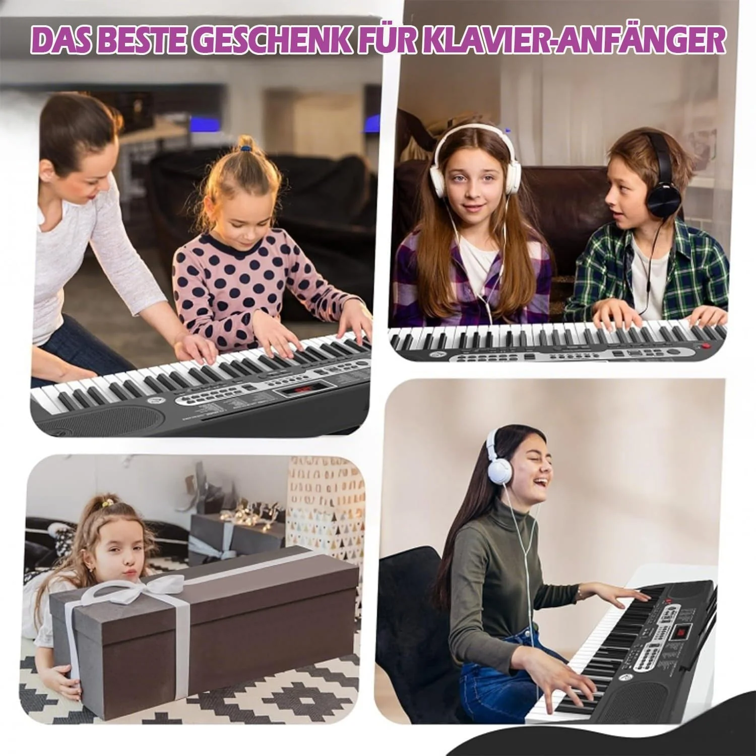 Asdsed Piano Keyboard für Einsteiger, 61 Tasten Elektronisches Klavier mit Notenständer, Lernmodi, Mikrofon, E-Piano Geschenk für Kinder ab 7 Jahre (Schwarz ohne Ständer) - Image 2