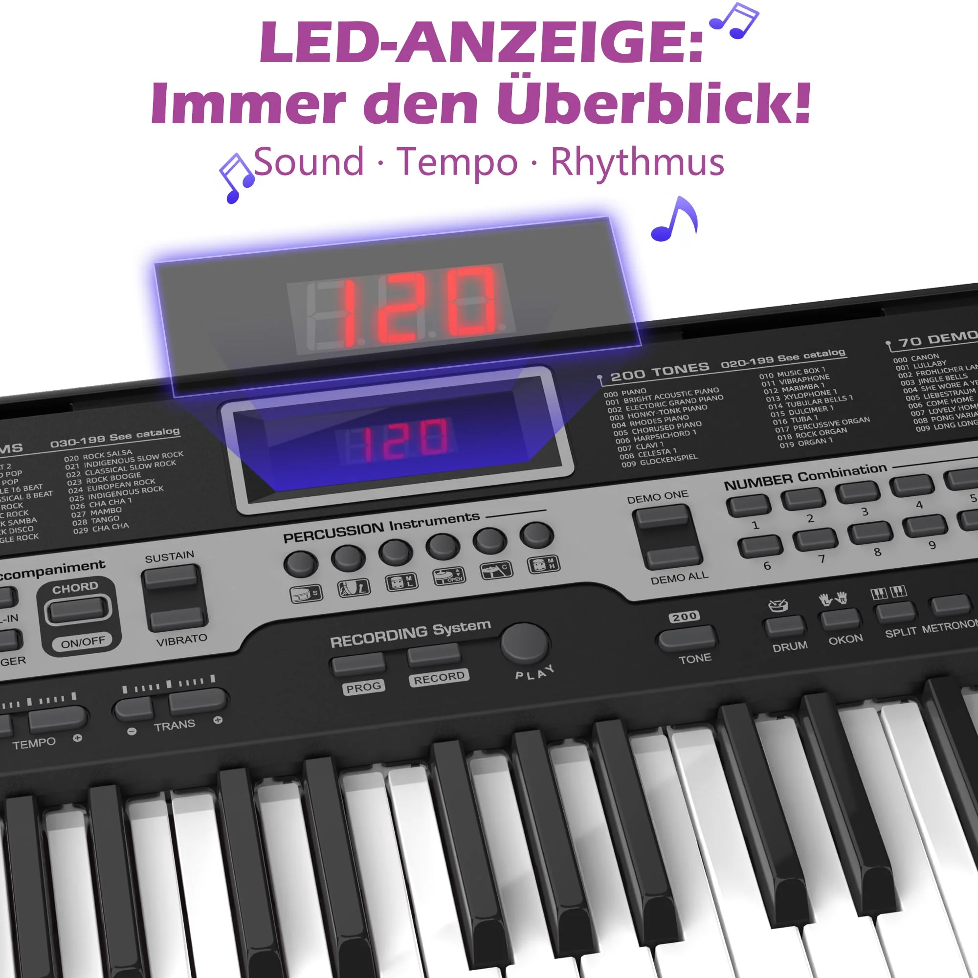 Asdsed Piano Keyboard für Einsteiger, 61 Tasten Elektronisches Klavier mit Notenständer, Lernmodi, Mikrofon, E-Piano Geschenk für Kinder ab 7 Jahre (Schwarz ohne Ständer) - Image 4