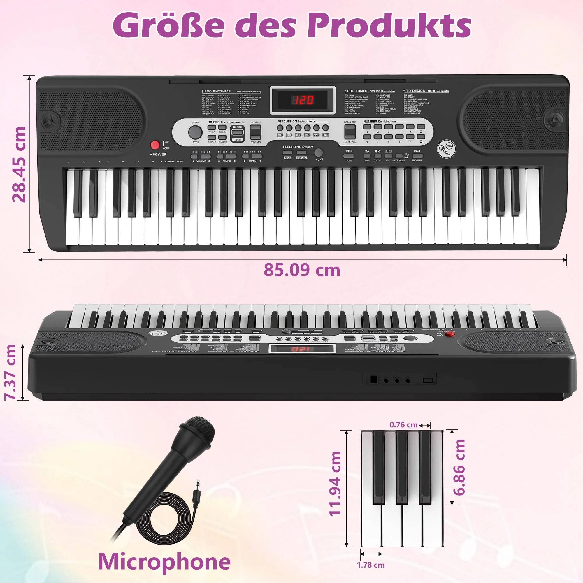 Asdsed Piano Keyboard für Einsteiger, 61 Tasten Elektronisches Klavier mit Notenständer, Lernmodi, Mikrofon, E-Piano Geschenk für Kinder ab 7 Jahre (Schwarz ohne Ständer) - Image 5