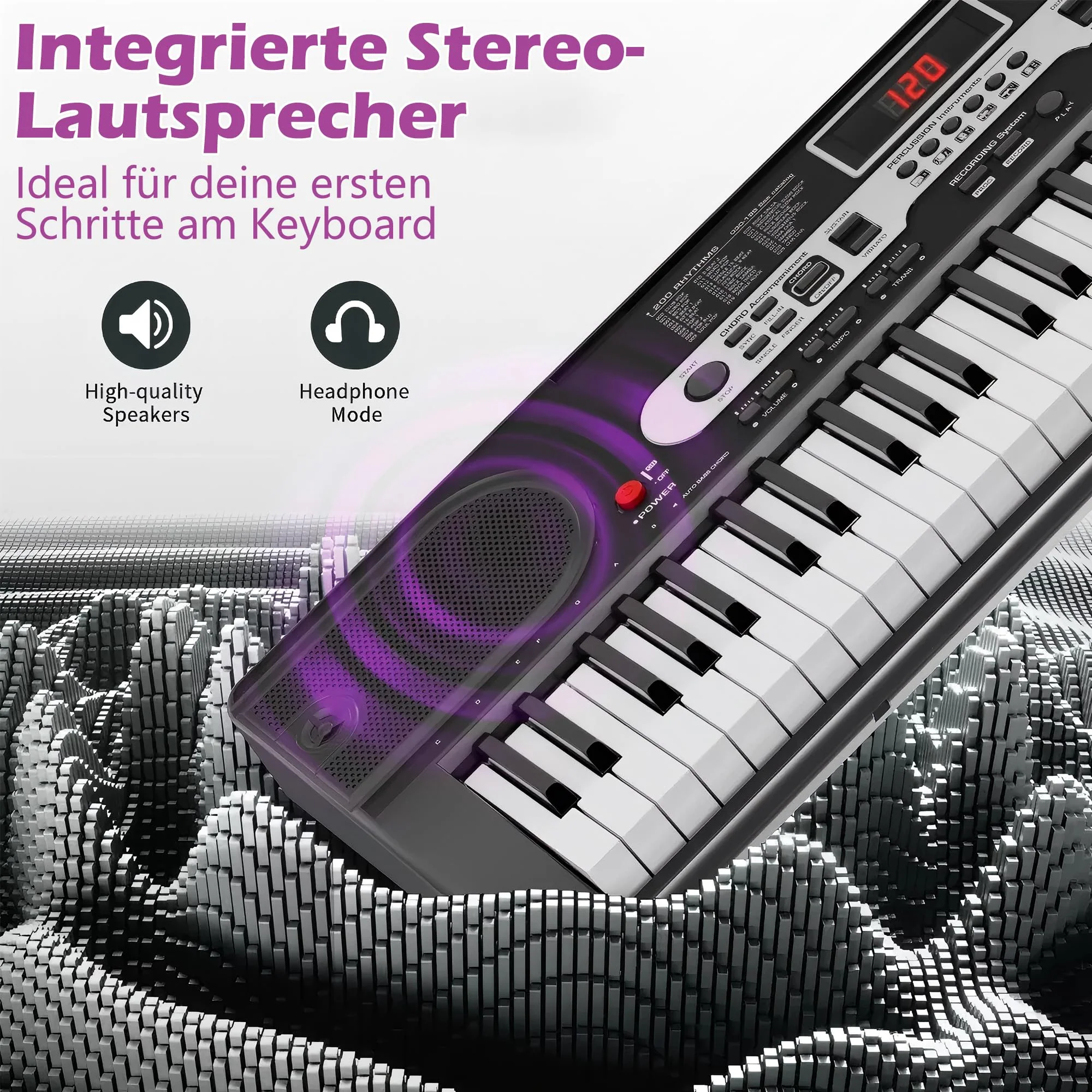 Asdsed Piano Keyboard für Einsteiger, 61 Tasten Elektronisches Klavier mit Notenständer, Lernmodi, Mikrofon, E-Piano Geschenk für Kinder ab 7 Jahre (Schwarz ohne Ständer) - Image 6