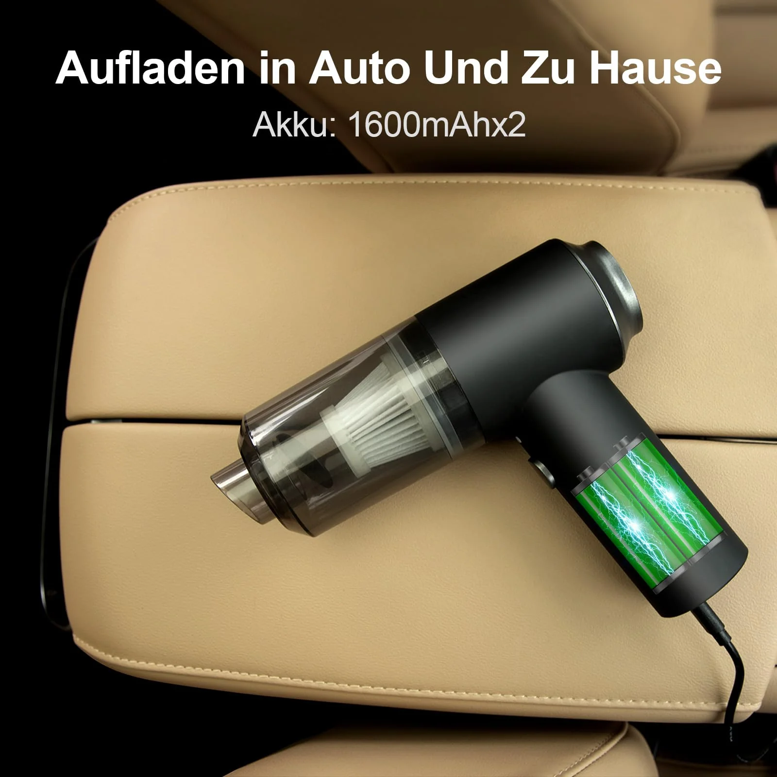 ASFSKY 8000Pa Kabelloser Handstaubsauger, 3600 mAh Akku Handstaubsauger, 2-in-1 Mini-Staubsauger, Autostaubsauger, Tragbarer Staubsauger mit 300ml Staubkammer für Auto, Tierhaare, Computer (Schwarz) - Image 5