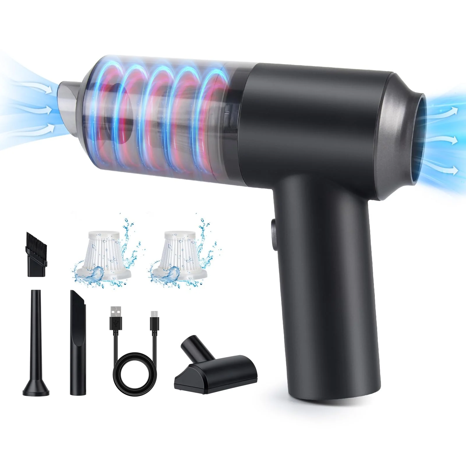 ASFSKY 8000Pa Kabelloser Handstaubsauger, 3600 mAh Akku Handstaubsauger, 2-in-1 Mini-Staubsauger, Autostaubsauger, Tragbarer Staubsauger mit 300ml Staubkammer für Auto, Tierhaare, Computer (Schwarz) - Image 7