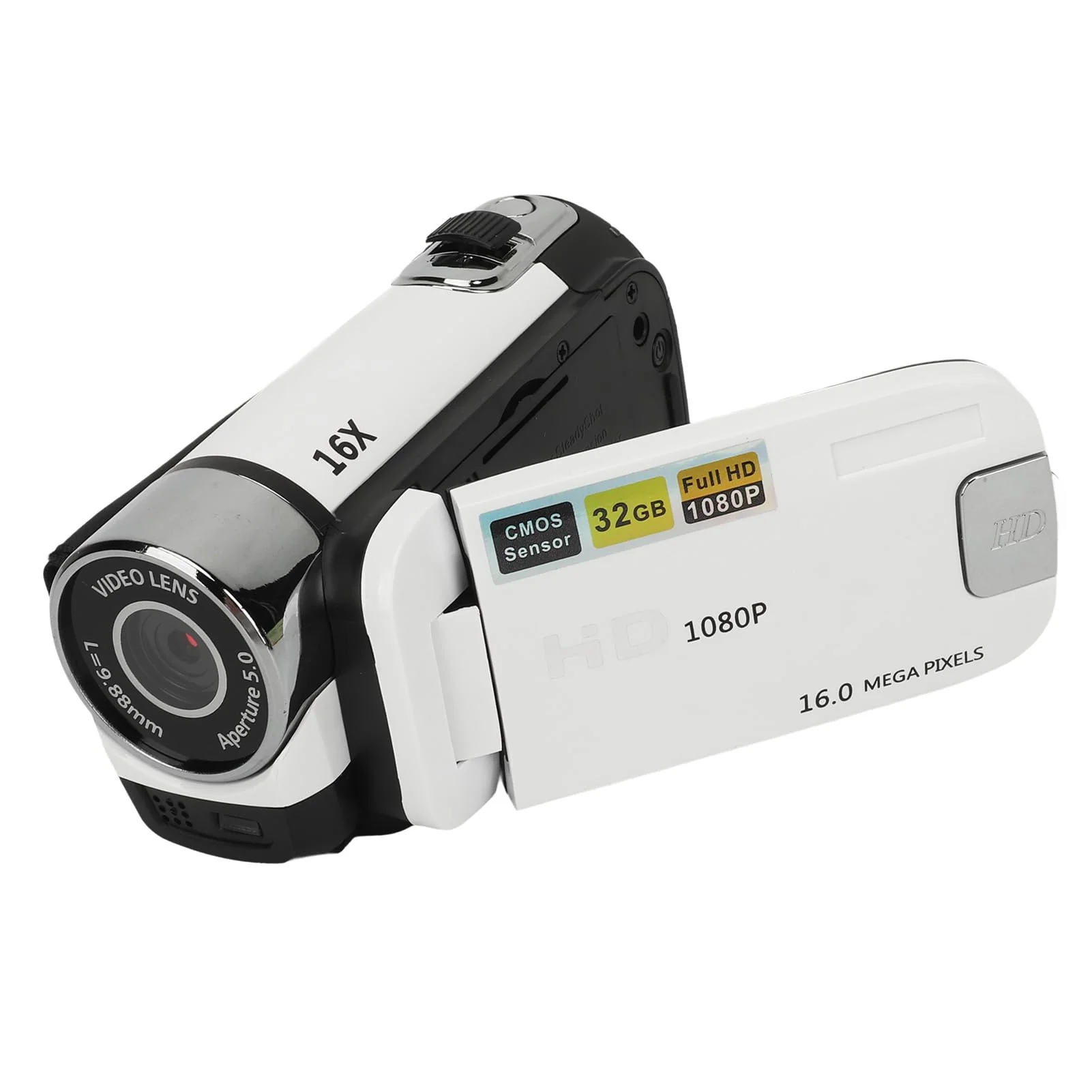 ASHATA D90 Videokamera Camcorder, 1080P 16 MP Digitalkamera Recorder, 2,4 Zoll Drehbarer Bildschirm, 16 facher Digitalzoom Camcorder Kamera mit Fülllicht (White) - Image 2