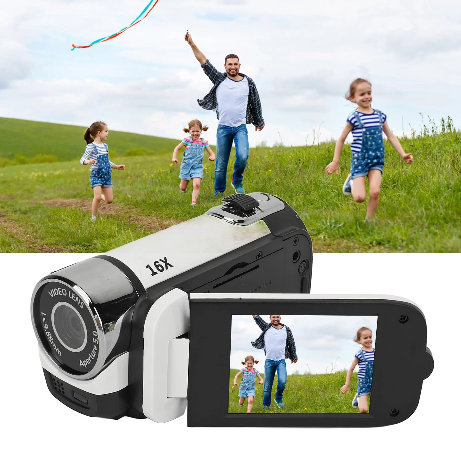 ASHATA D90 Videokamera Camcorder, 1080P 16 MP Digitalkamera Recorder, 2,4 Zoll Drehbarer Bildschirm, 16 facher Digitalzoom Camcorder Kamera mit Fülllicht (White) - Image 4