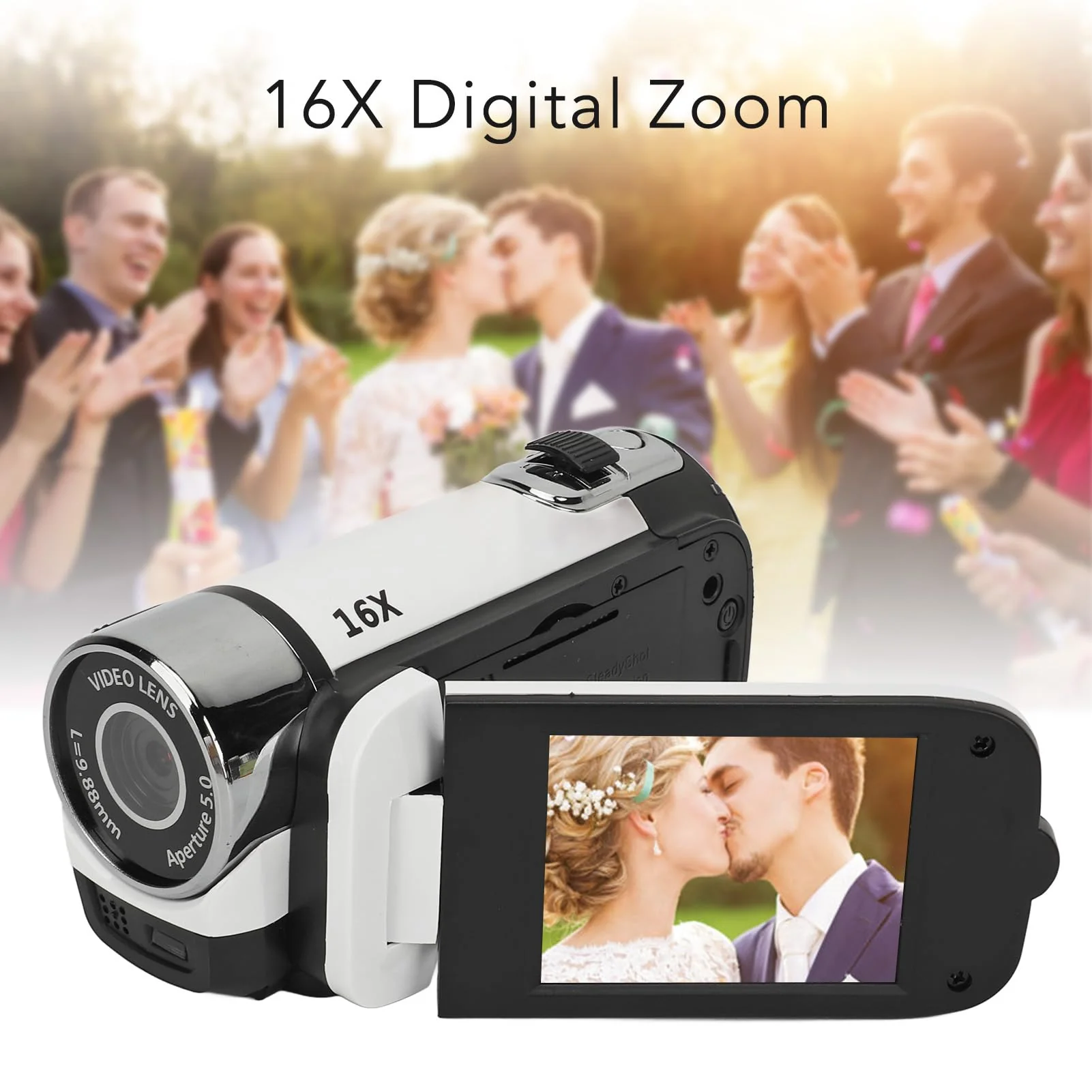 ASHATA D90 Videokamera Camcorder, 1080P 16 MP Digitalkamera Recorder, 2,4 Zoll Drehbarer Bildschirm, 16 facher Digitalzoom Camcorder Kamera mit Fülllicht (White) - Image 6