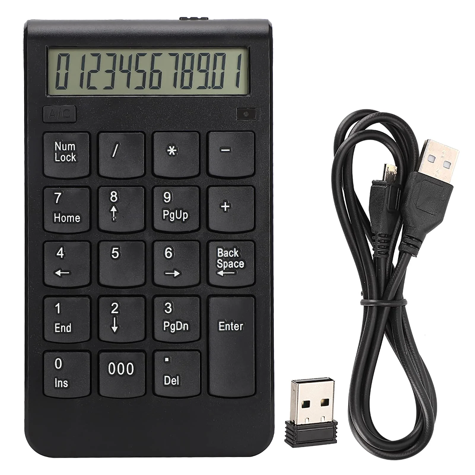 ASHATA Kabellose Nummernblock,2,4G Kabelloses Keypad Ziffernblock 20 Tasten,Numpad Numberic Tastatur mit Display und Rechenfunktion für Laptop,Desktop,PC,Notebook(Schwarz) - Image 5