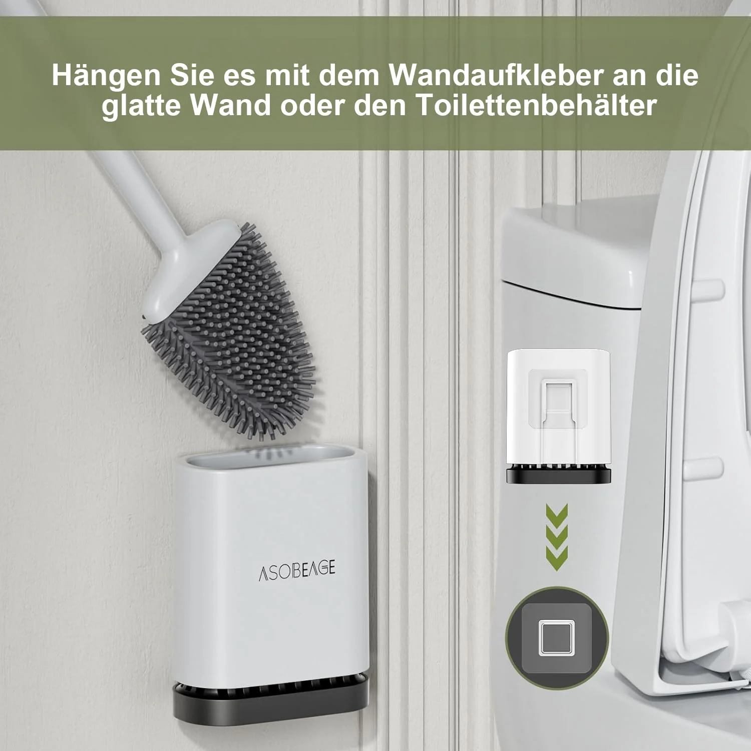 ASOBEAGE Silikon Toilettenbürste: Flexibler Kopf, Langer Griff, Wandmontage, schnell trocknender Halter für die Reinigung des Badezimmers (Weiß) - Image 4