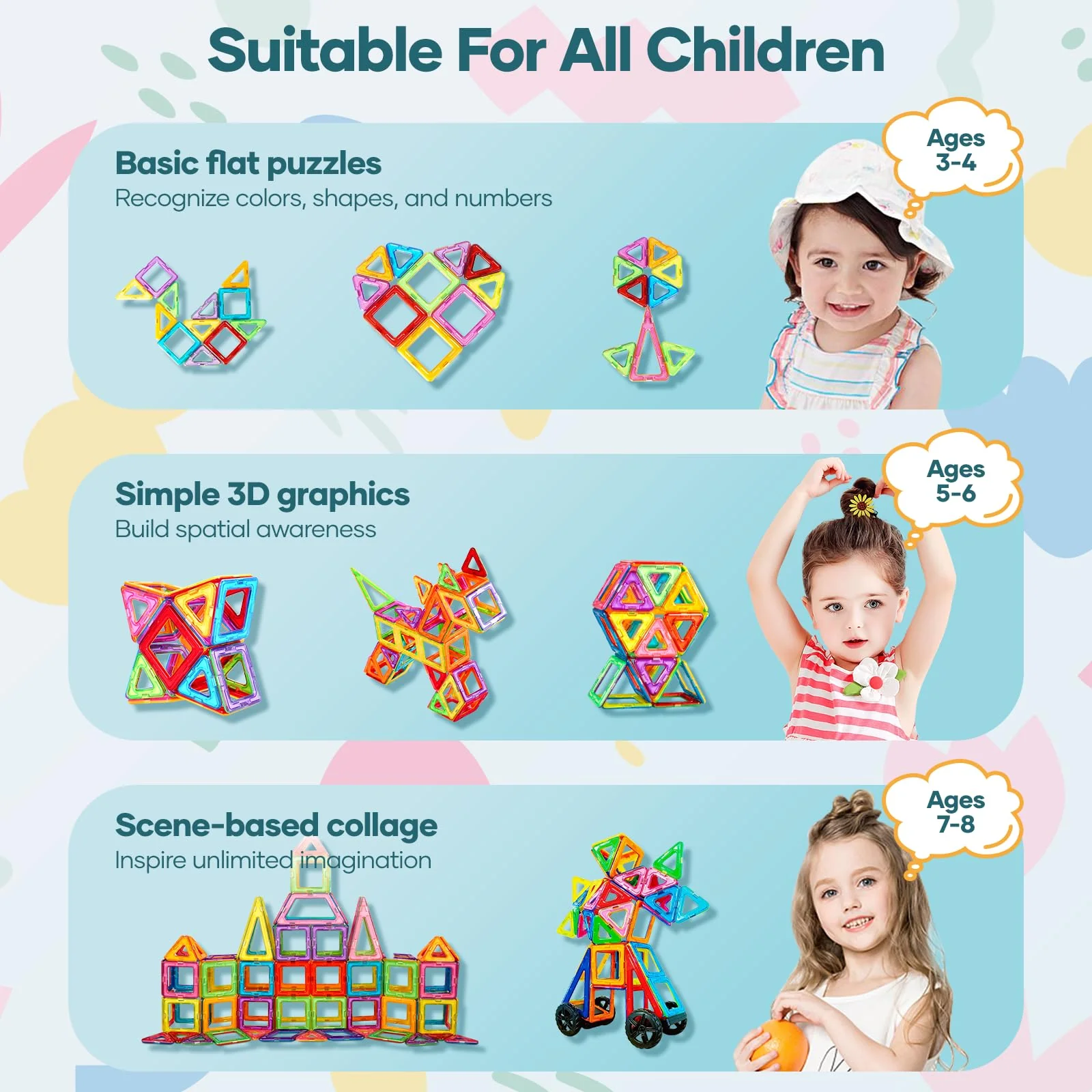 Assark 144pcs Magnetische Bausteine, Castle Magnetblöcke Konstruktion Bauen Blöcke Set für Kinder Spielzeug für 3 4 5 6 7 8 Jahre Alte, Lernspielzeug für Mädchen Jungen Geschenk - Image 6