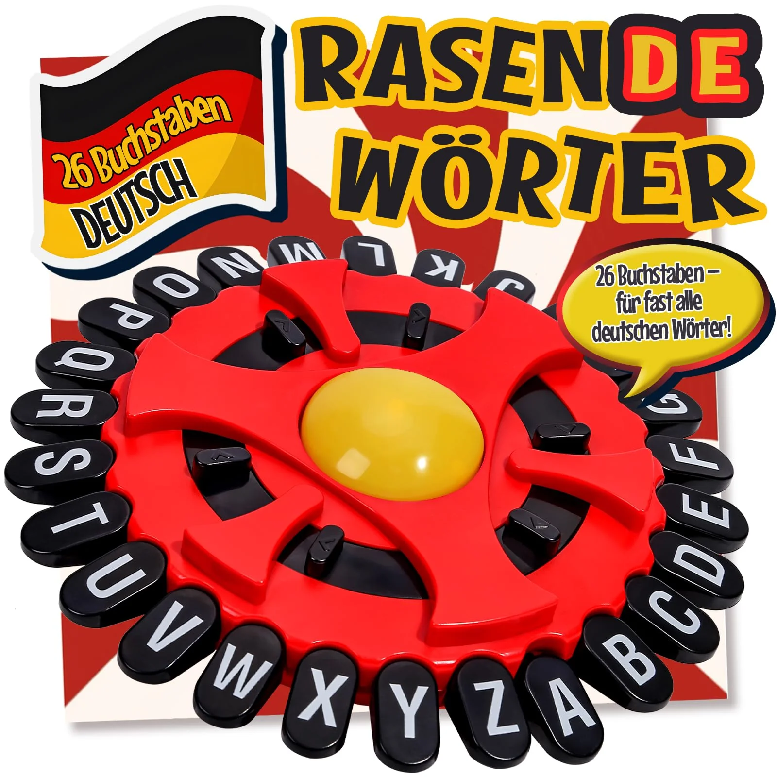 Asslye RASENDE WÖRTER Spiel - Wortspiel Buchstaben Drücken mit Timer, Familienspiele Brettspiele Partyspiele für Kinder und Erwachsene, 2–8 Spieler (Schwarz Rot)