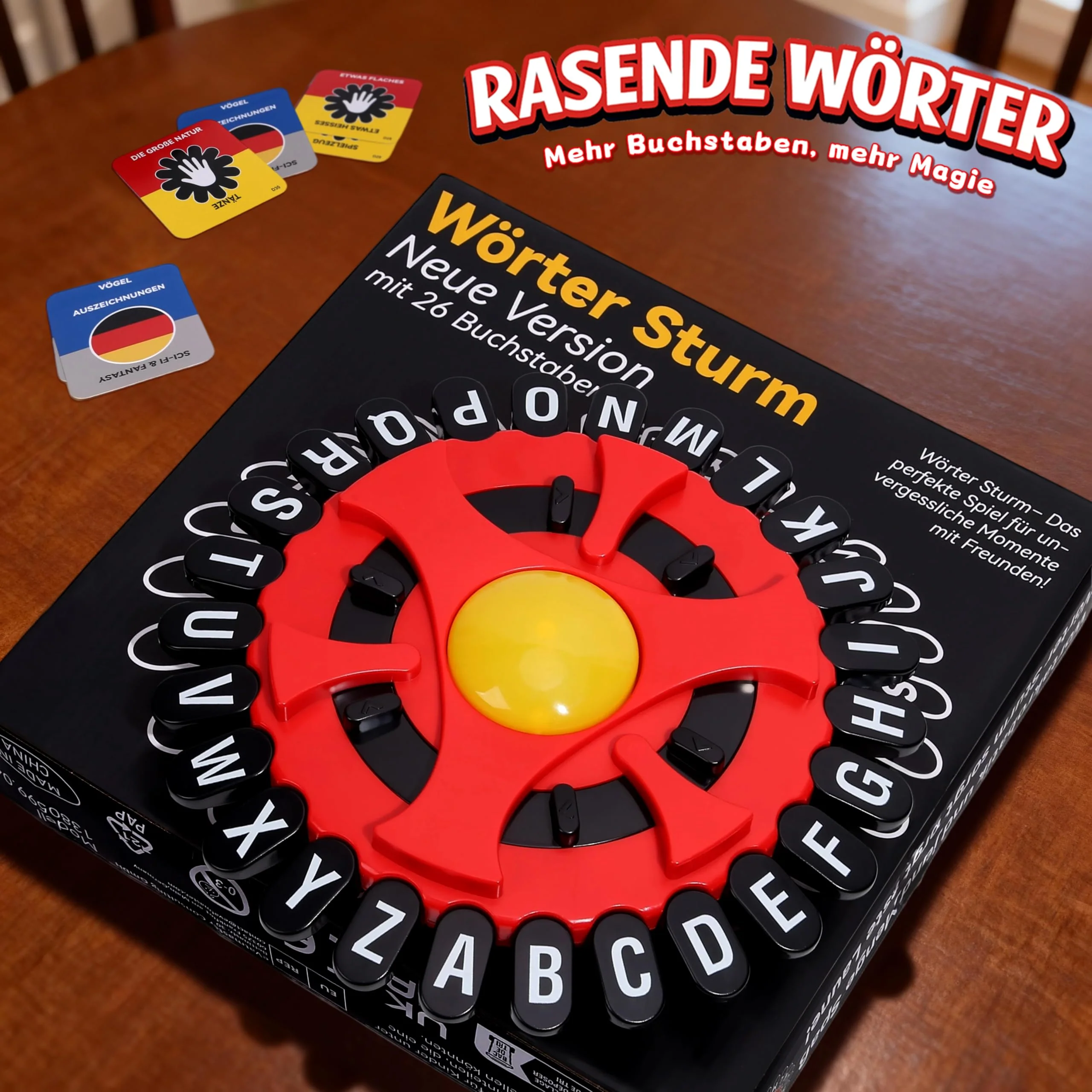 Asslye RASENDE WÖRTER Spiel - Wortspiel Buchstaben Drücken mit Timer, Familienspiele Brettspiele Partyspiele für Kinder und Erwachsene, 2–8 Spieler (Schwarz Rot) - Image 3