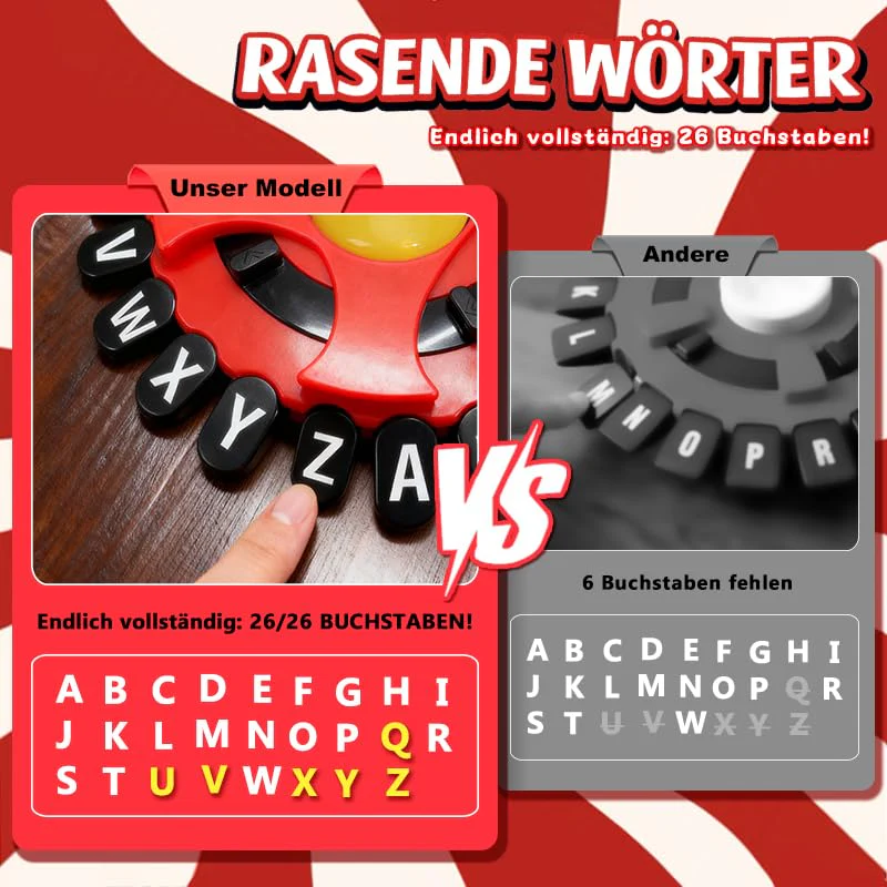 Asslye RASENDE WÖRTER Spiel - Wortspiel Buchstaben Drücken mit Timer, Familienspiele Brettspiele Partyspiele für Kinder und Erwachsene, 2–8 Spieler (Schwarz Rot) - Image 4
