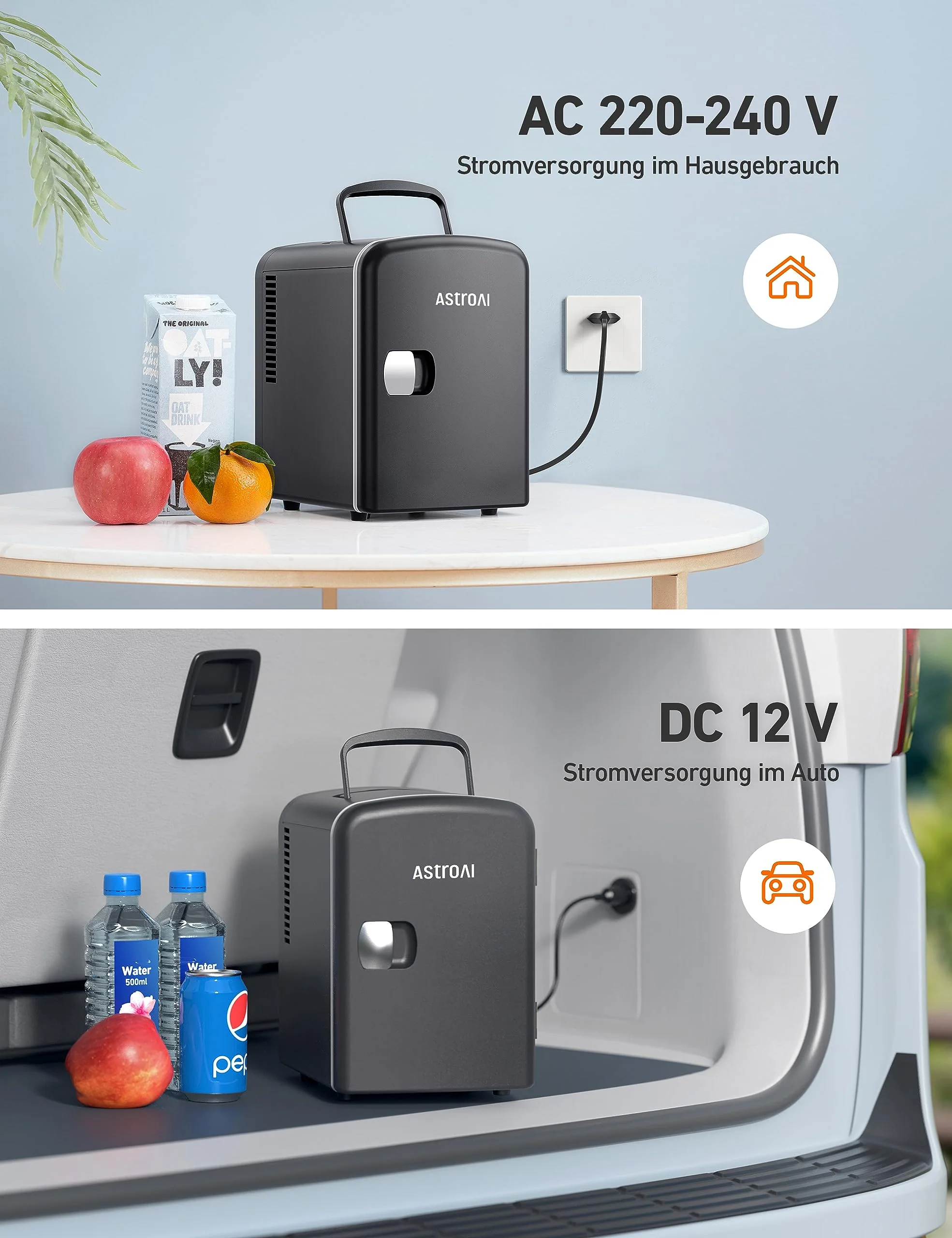 AstroAI Mini Kühlschrank 4 Liter, Kleiner Kühlschränk für Kosmetik und Getränke, Mini-Kühlschränke mit 220V AC/12V DC für Autos, Büros, Wohnheim, Reisen, Schwarz - Image 4