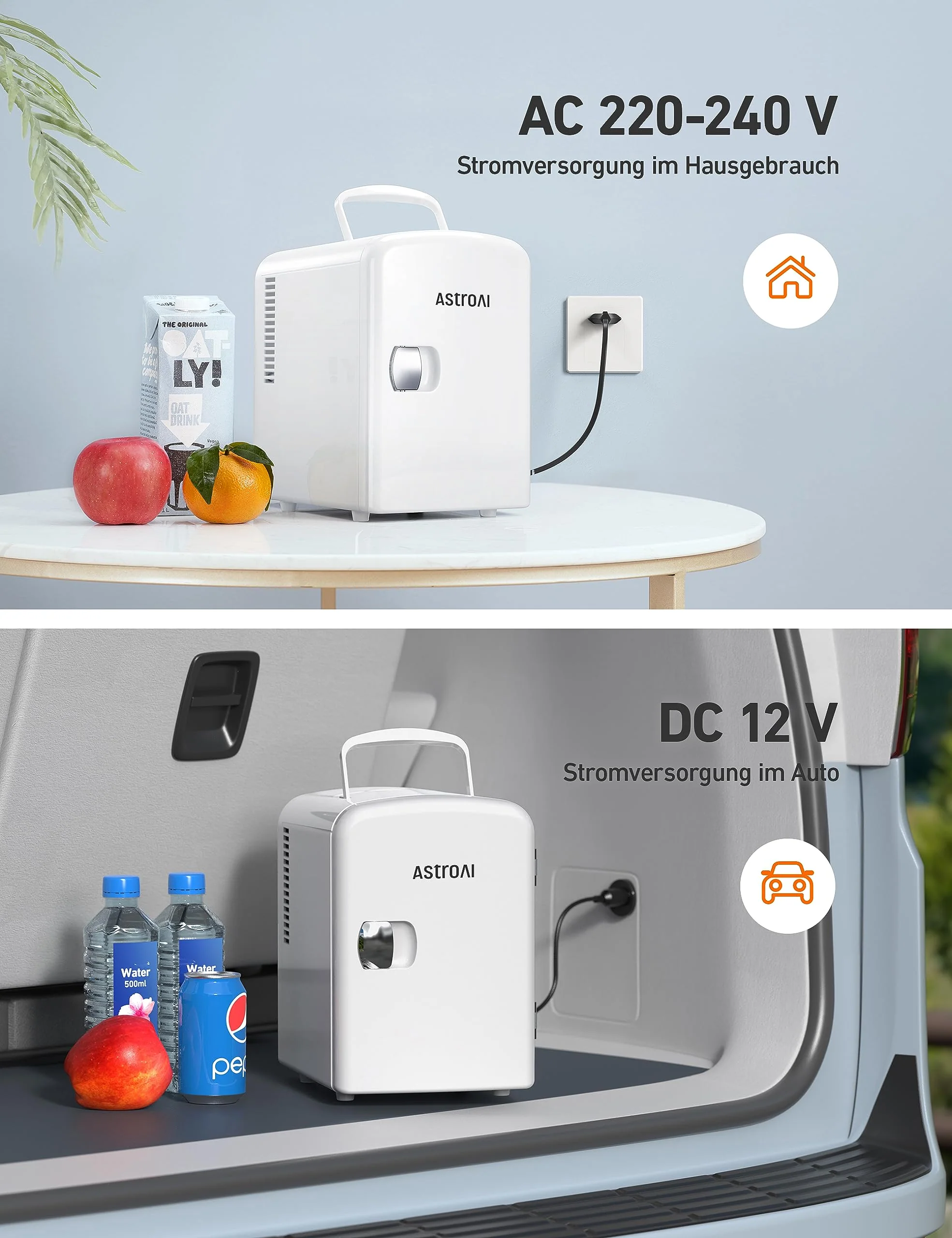 AstroAI Mini Kühlschrank 4 Liter, Kleiner Kühlschränk für Kosmetik und Getränke, Mini-Kühlschränke mit 220V AC/12V DC für Autos, Büros, Wohnheim, Reisen, Weiß - Image 4