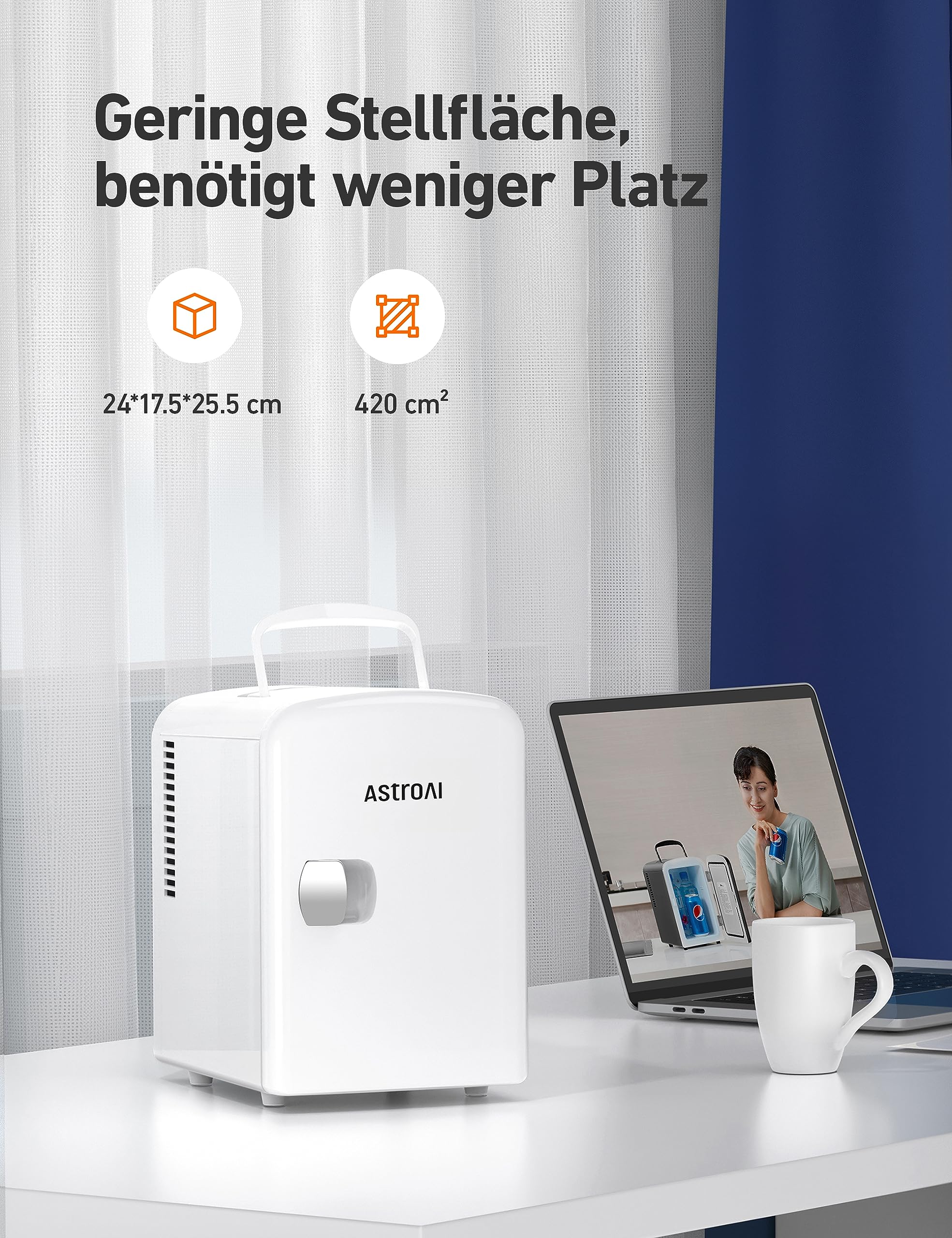 AstroAI Mini Kühlschrank 4 Liter, Kleiner Kühlschränk für Kosmetik und Getränke, Mini-Kühlschränke mit 220V AC/12V DC für Autos, Büros, Wohnheim, Reisen, Weiß - Image 6