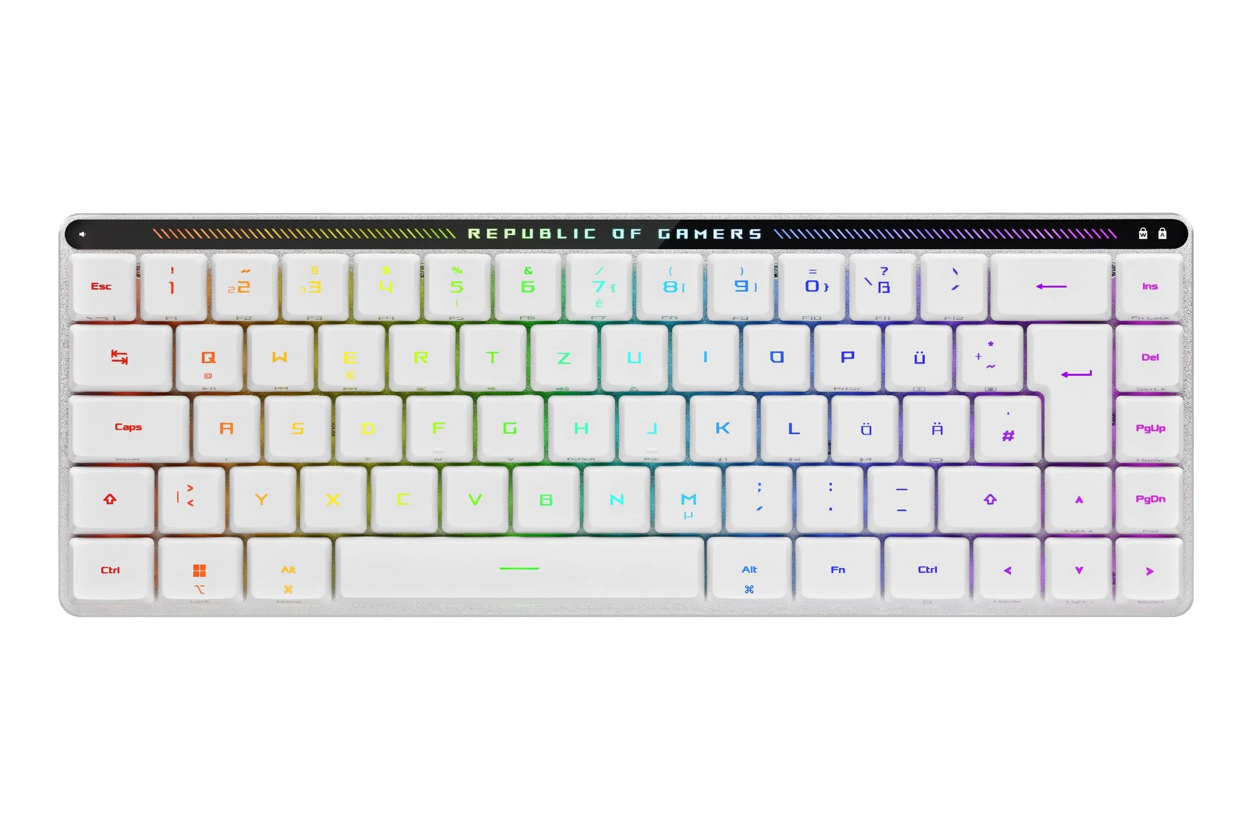 ASUS ROG Falchion RX Low Profile 65% kabellose Gaming-Tastatur (QWERTZ-Layout, optische ROG RX Low-Profile-Switches, Bluetooth, 2,4-GHz-RF Wireless, kabelgebunden USB, MacOS kompatibel, weiß) - Image 2