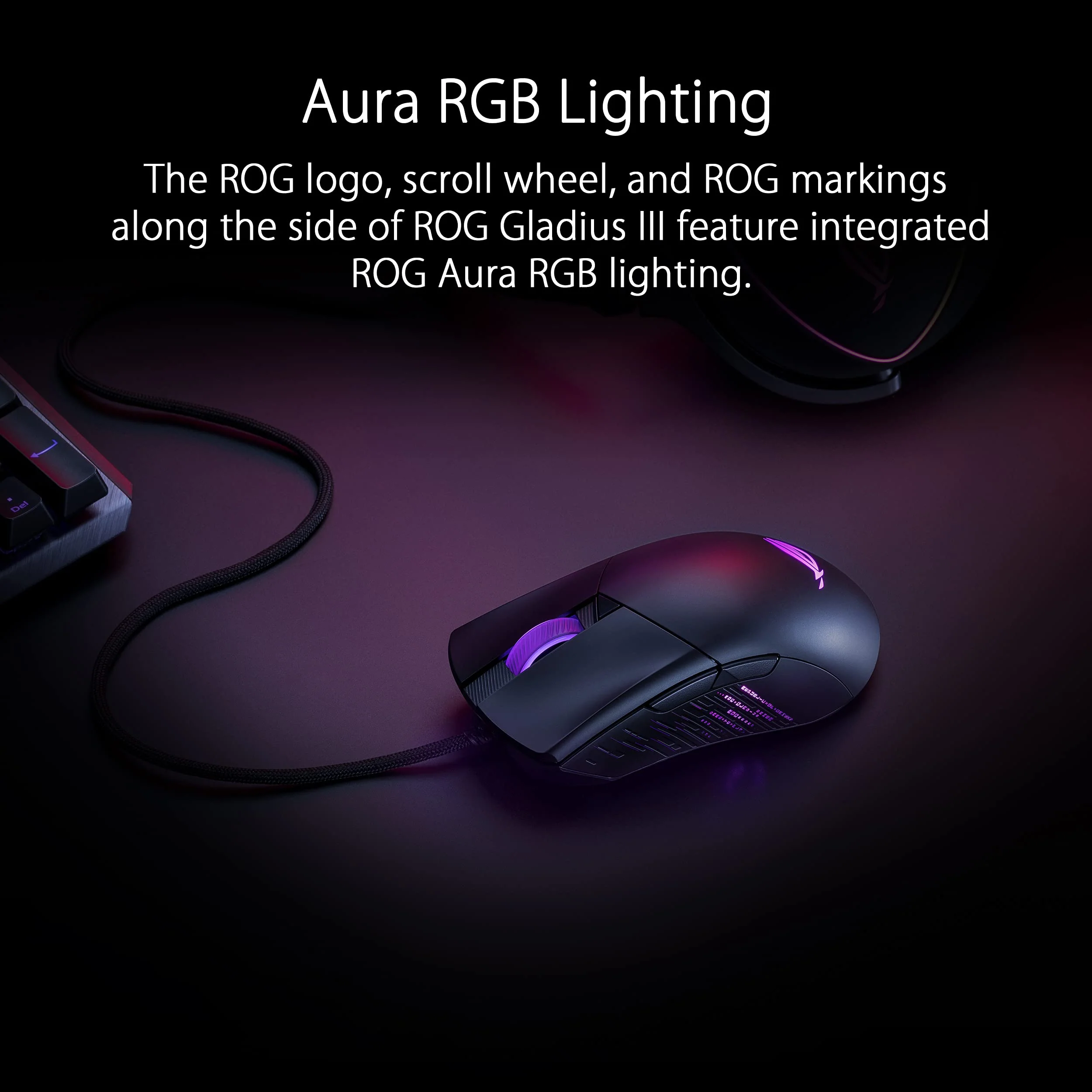 ASUS ROG Gladius III asymmetrische FPS-Gaming-Maus (19.000 DPI-Sensor (bis zu 26.000 DPI skalierbar), Push-Fit-Schaltersockel II, Zero-Click-Latenz, ROG-Paracord-Kabel, Aura Sync), Schwarz - Image 2