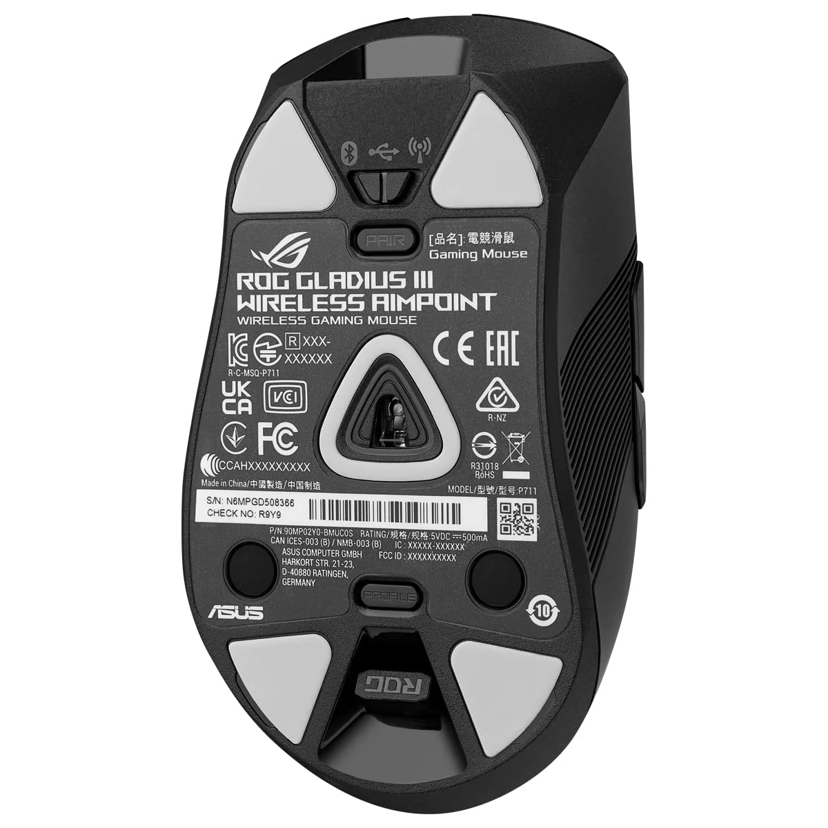 ASUS ROG Gladius III Wireless AimPoint RGB Gaming Maus (optischer ROG AimPoint-Sensor, 36.000 DPI, 650 IPS, ROG Micro Switches, ergonomisch, 2,4-GHz, Bluetooth®, USB, schwarz) - Image 10