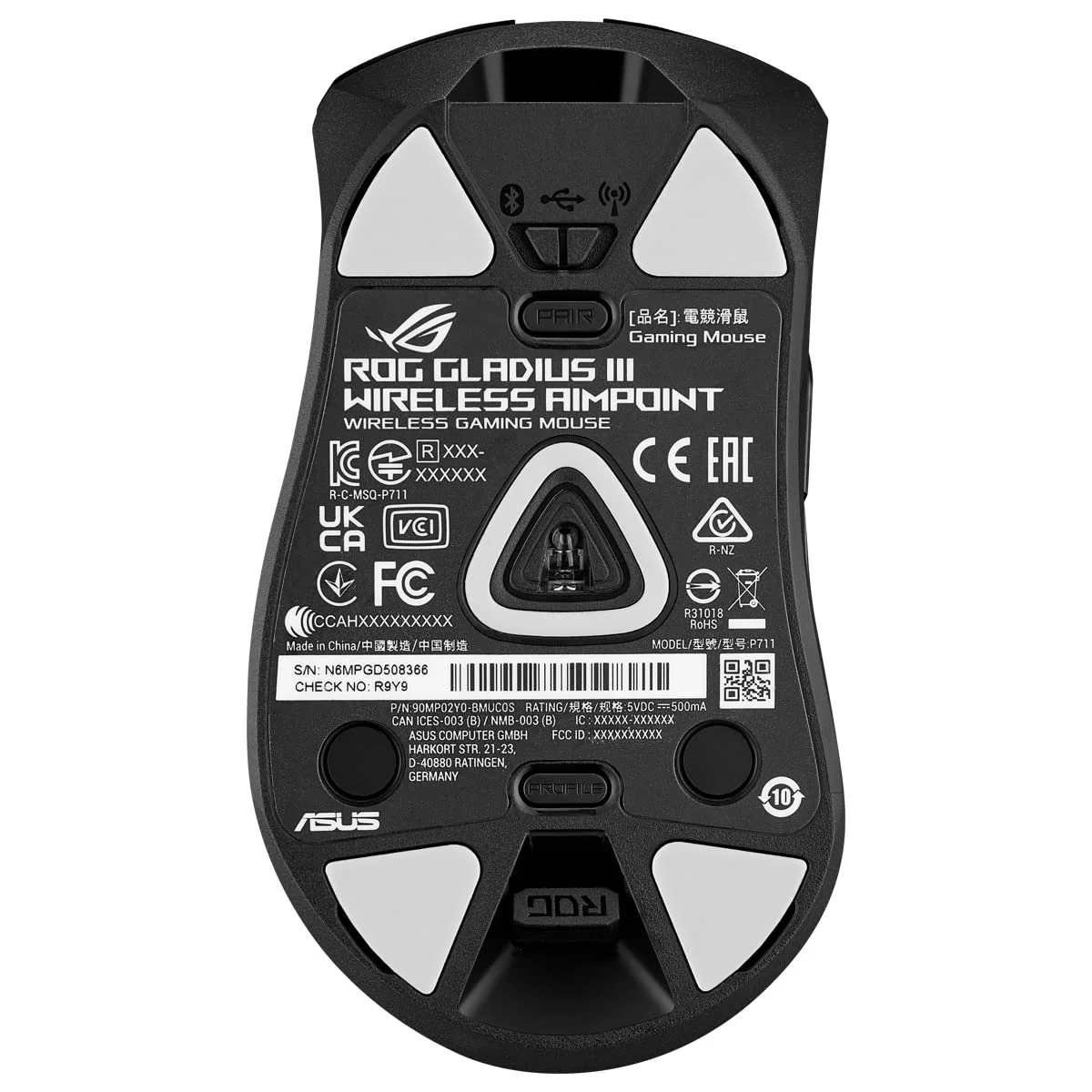 ASUS ROG Gladius III Wireless AimPoint RGB Gaming Maus (optischer ROG AimPoint-Sensor, 36.000 DPI, 650 IPS, ROG Micro Switches, ergonomisch, 2,4-GHz, Bluetooth®, USB, schwarz) - Image 13
